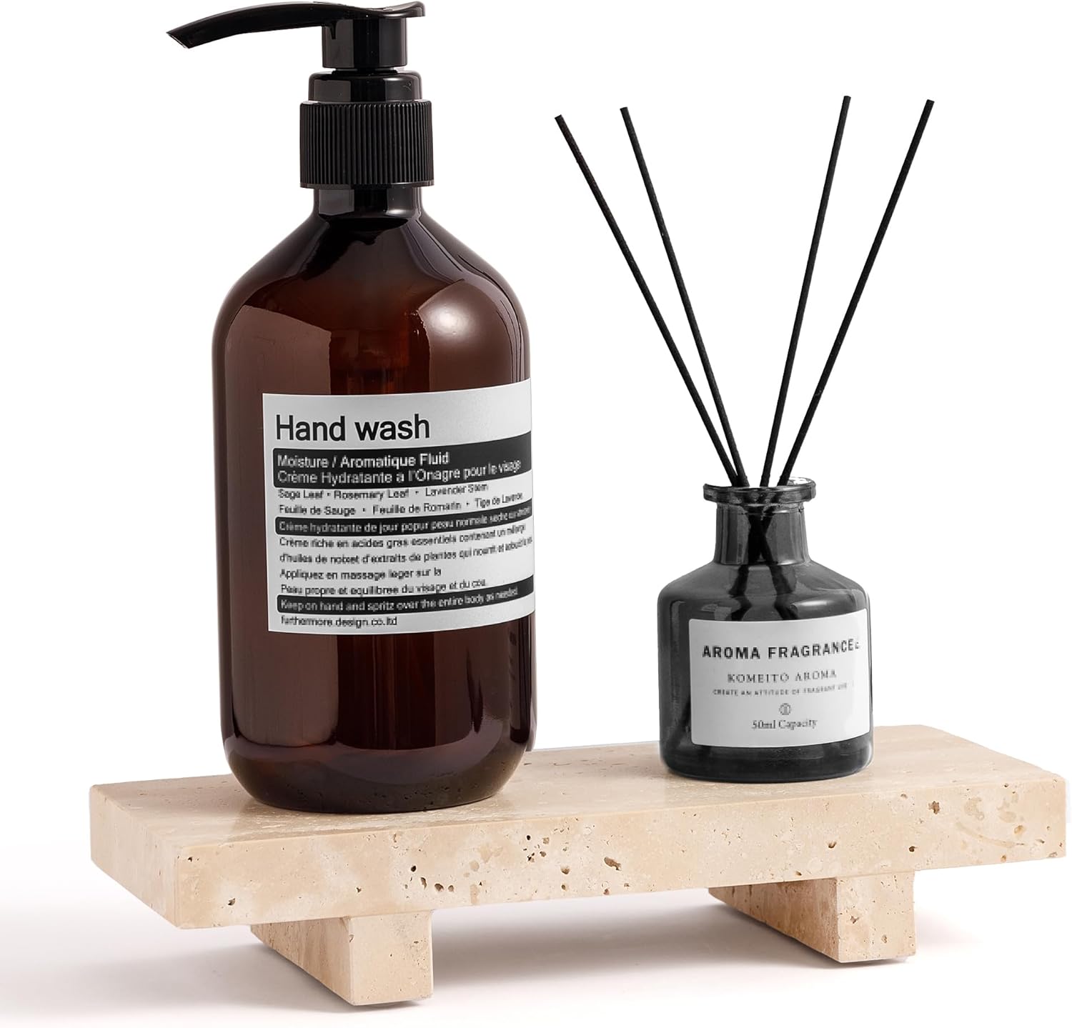 WORHE Travertine Soap Tray for Bathroom Countertop 8.6" x 3.5" Waterproof Stone Soap Dish Holder, Marble Pedestal Stand for Sink, Vanity, Counter Luxury Decorative Tray Farmhouse Decor Beige (WH087)