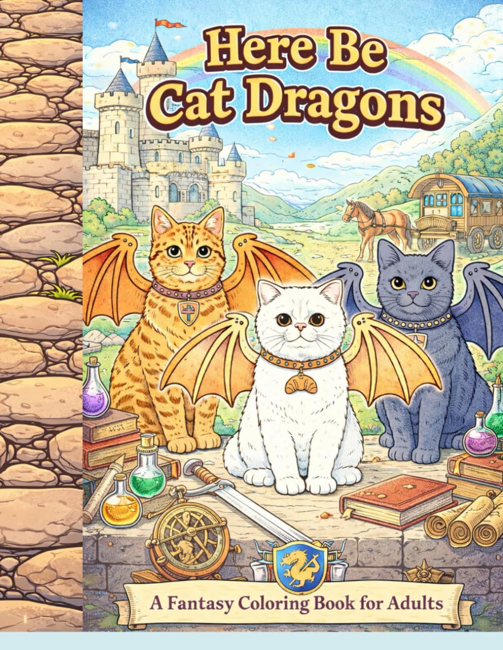 Here Be Cat Dragons: A Fantasy Coloring Book for Adults, with Cat Dragons