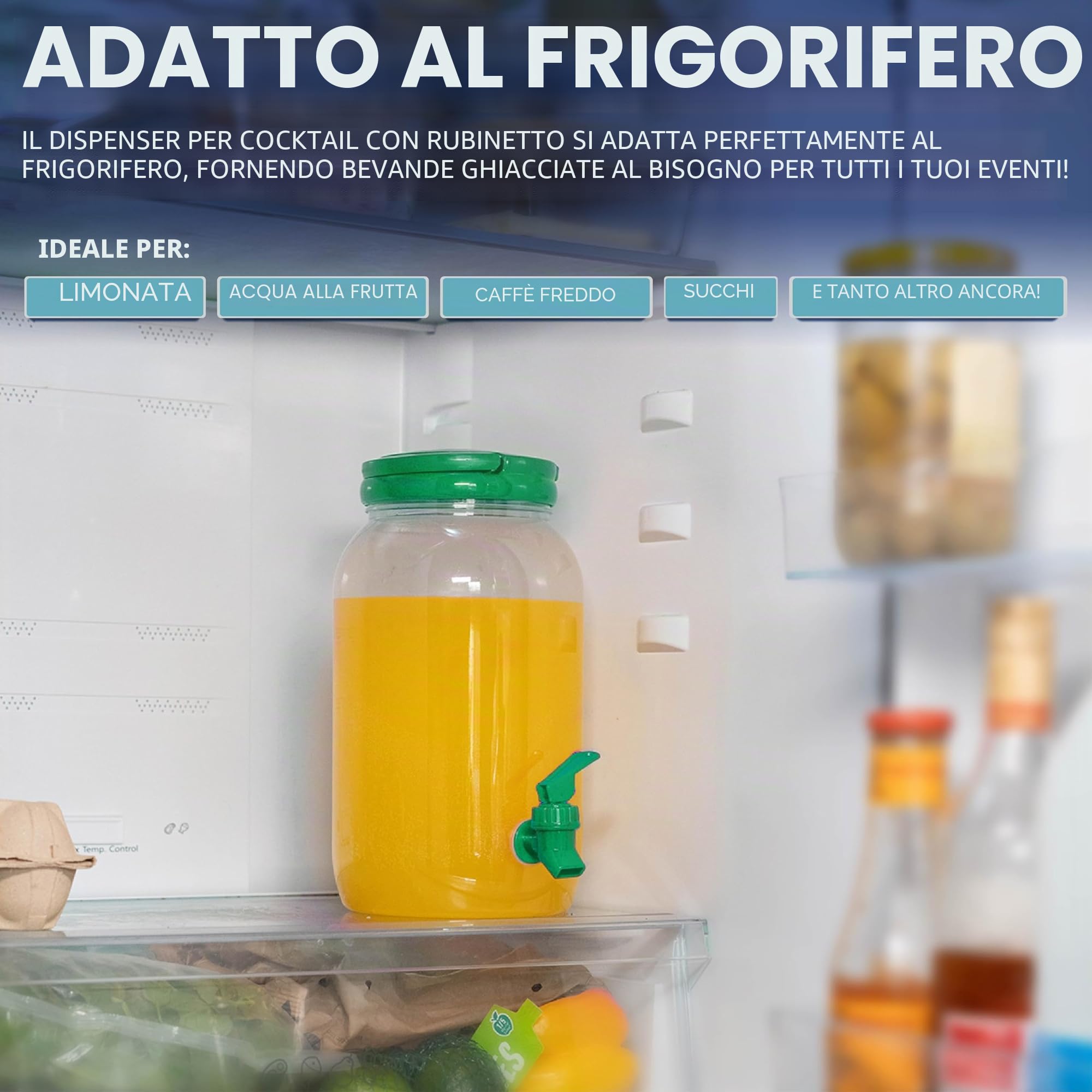 HEFTMAN - Dispenser per bevande in plastica con rubinetto - Confezione da 2, 3L, dispenser per acqua fredda con rubinetto, maniglia, coperchio a vite, frigorifero per cocktail, bevande infusi e