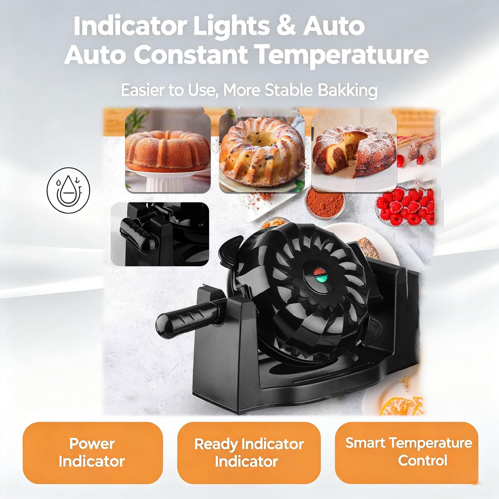 Máquina De Pan Multifuncional De 1800 W, Máquina Eléctrica Para Hacer Pastel De Lava Con Calentamiento Uniforme, Temperatura Constante Automática, Bandeja Antiadherente, Base Antideslizante