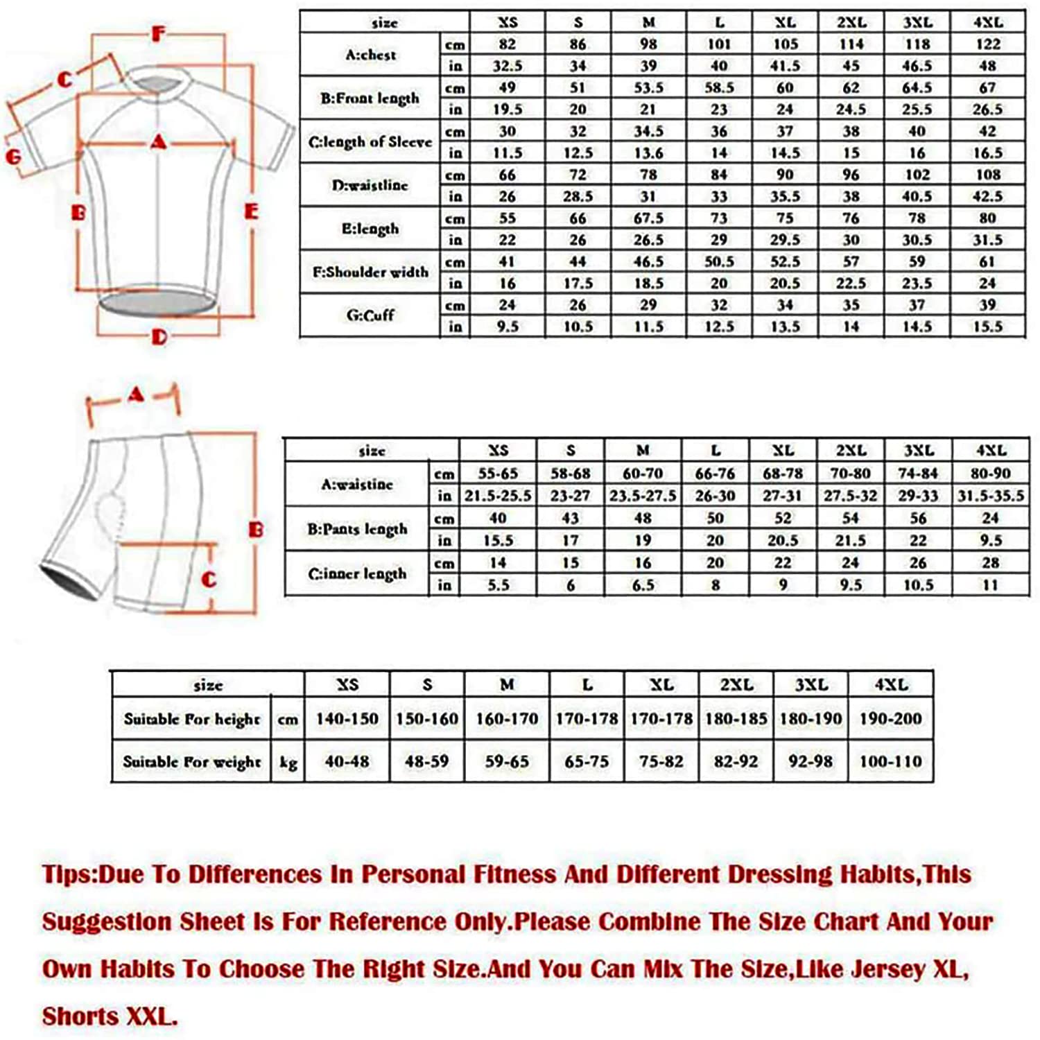 Abbigliamento Ciclismo Set, Completo Ciclismo Uomo Estivo Per Bici Da MTB Con Pantaloncini Imbottiti in Gel Traspirante e Ad Asciugatura Rapida