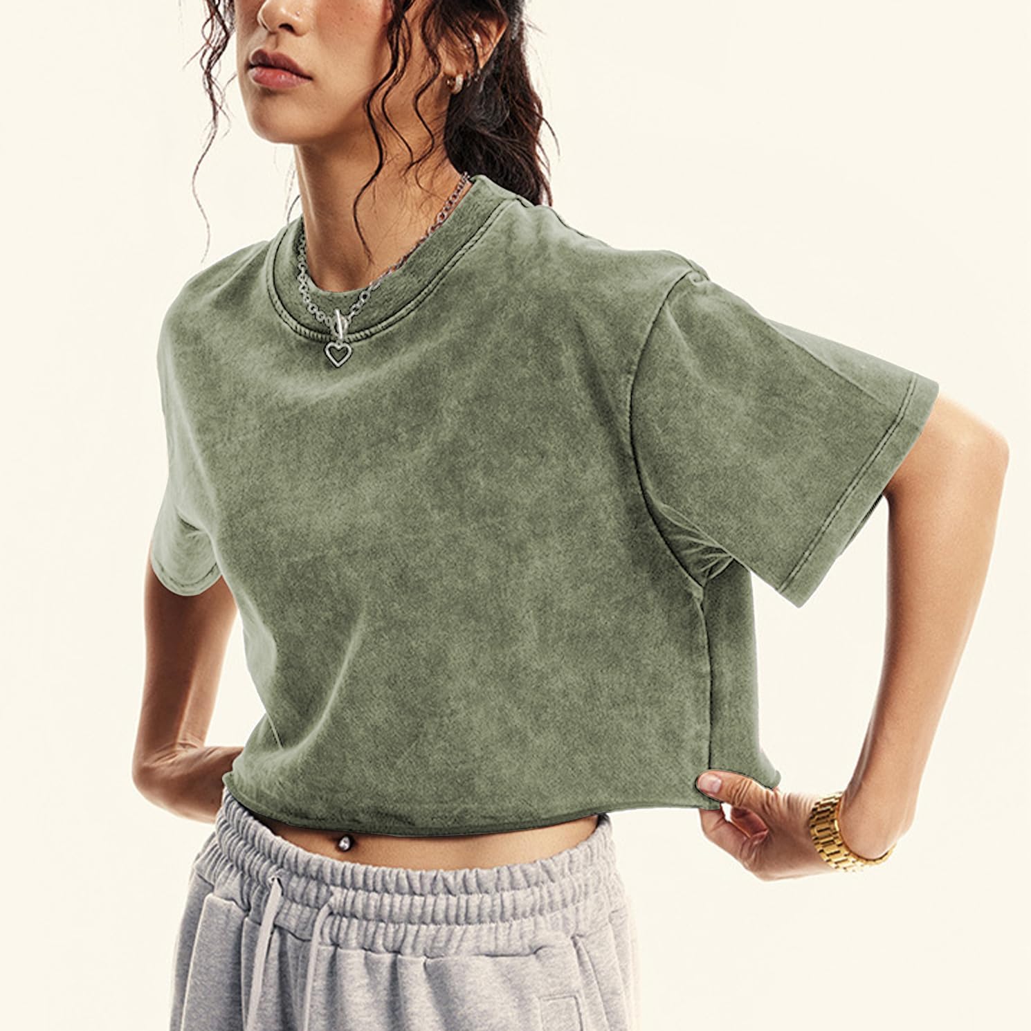 Womens Oversized Vintage T Shirts Casual Cropped Tees Short Sleeve Cotton Acid Wash Tops Summer Grunge Shirts - Image 6