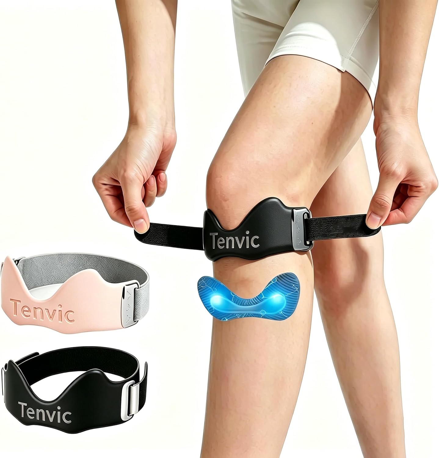 Tenvic Knee Strap Patella Adjustable Sports Support Band with 3D Silicone Airpad, Non-Slip Knee Stabilizer for Running, Basketball, Hiking, Gym, Fitness Men & Women ，2 Pack