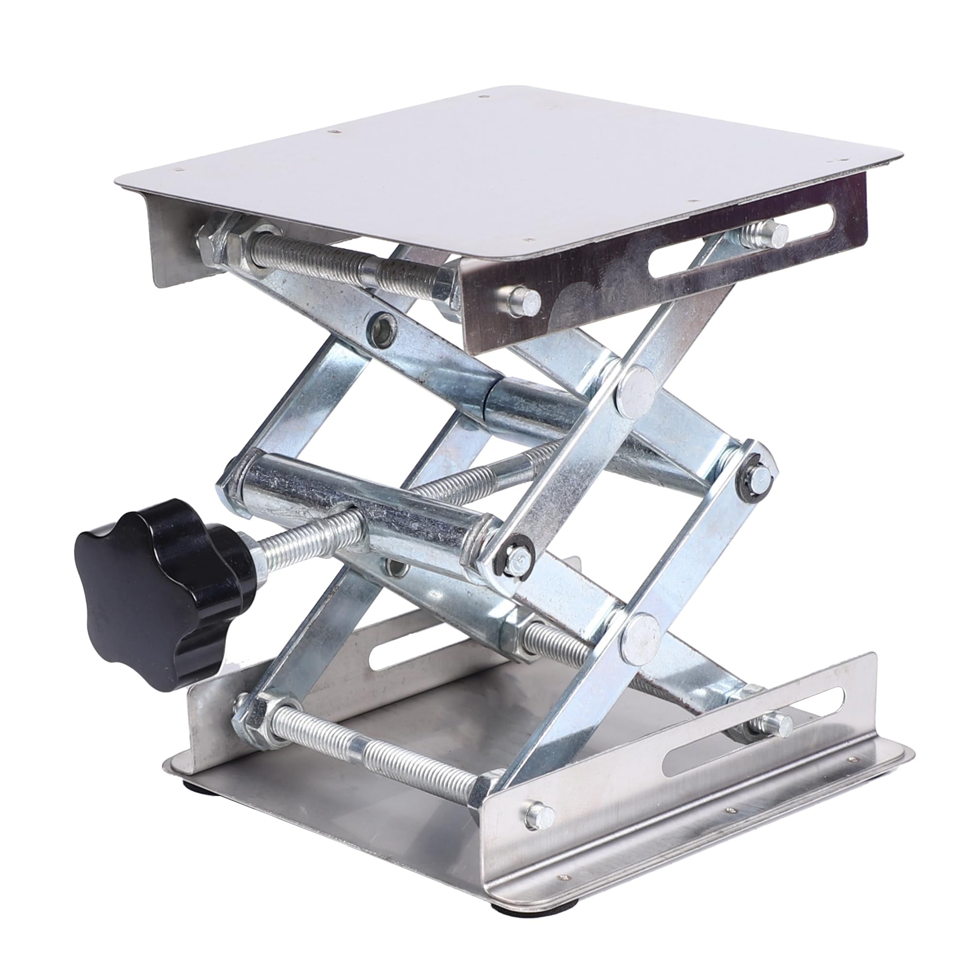 Fuworance 4'' x 4'' Stainless Steel Lab Stand Table Scissor Lift Lab Jack Laboratory Scissors Jack Lifting Platform Manual Control from 45mm to155mm