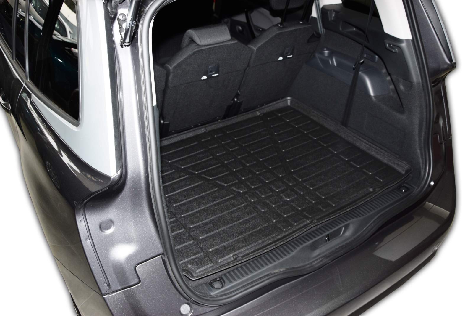 Tapis De Coffre Sur Mesure Pour Citroën C4 Grand Picasso Depuis 2014 - Noir Antidérapant Bord Haut, Protection Toutes Saisons Idéal Animaux
