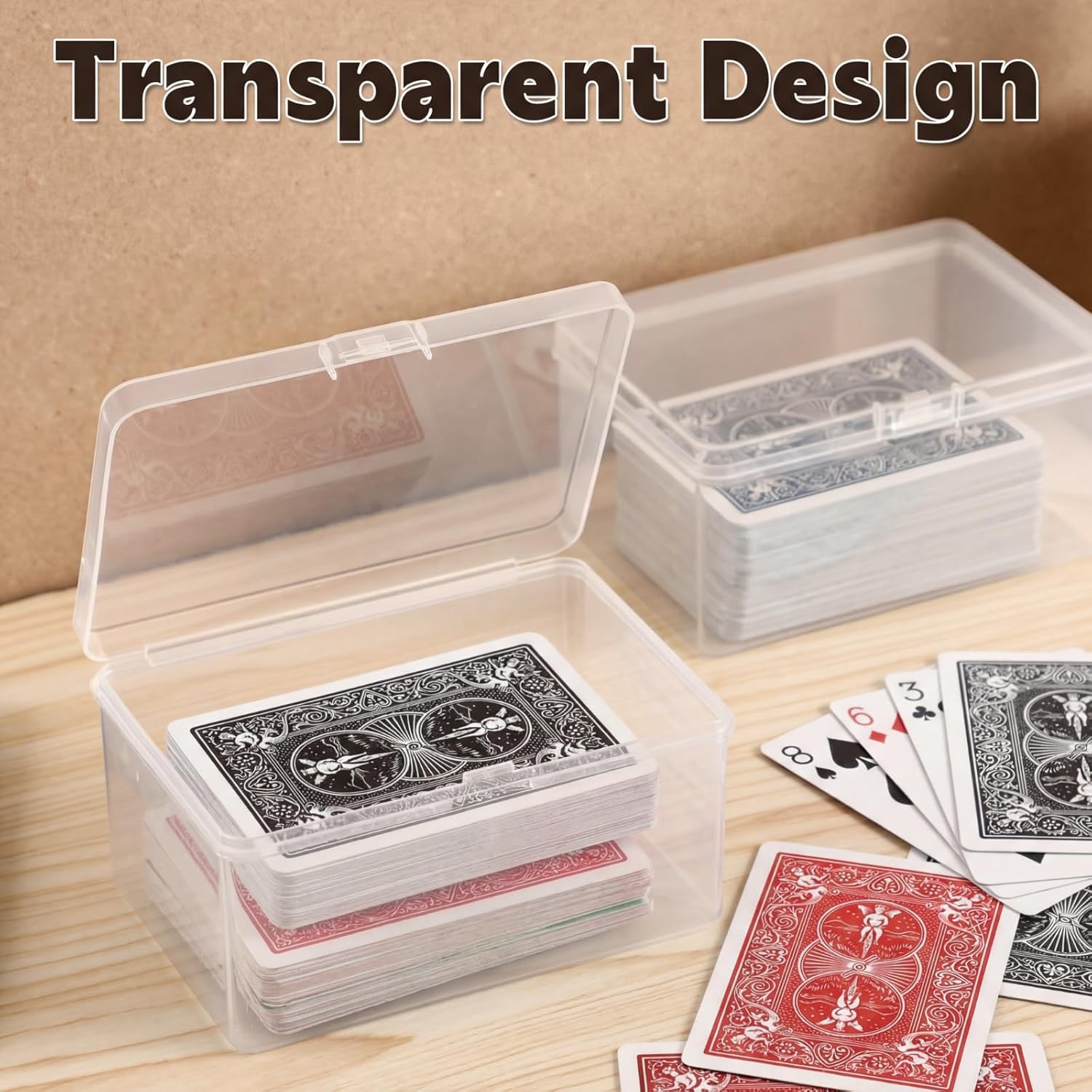 Vicenpal Playing Card Boxes Snaps Closed Clear Plastic Cases Poker Gaming Playing Cards Trading Card Storage Boxes Compatible with MTG TCG 100 Game Cases 4.3 x 2.95 x 2.2 Inches(4 Pcs)