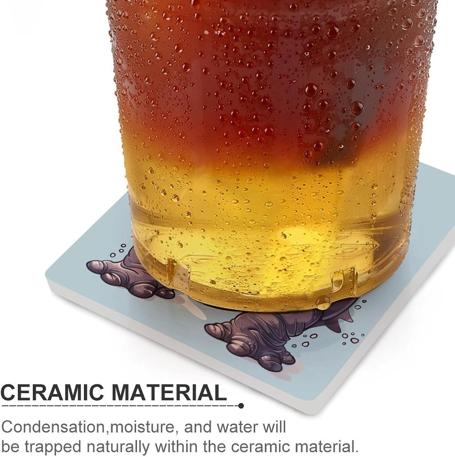 Diving Hippo Coaster for Drinks Square Ceramic Table Coasters Stone Mat Crafts 6PCS Home Kitchen Decor