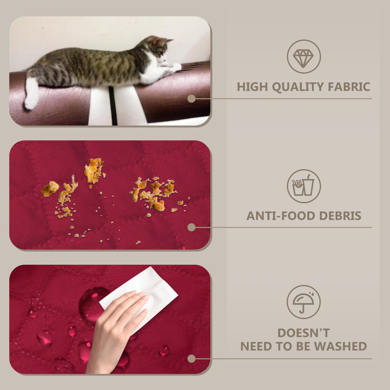 Lydevo Copridivano Impermeabile Copridivano 1 Posto con Braccioli per Animali Salvadivano Antigraffio Copridivano Trapuntato per Gatto Cani,Bordeaux