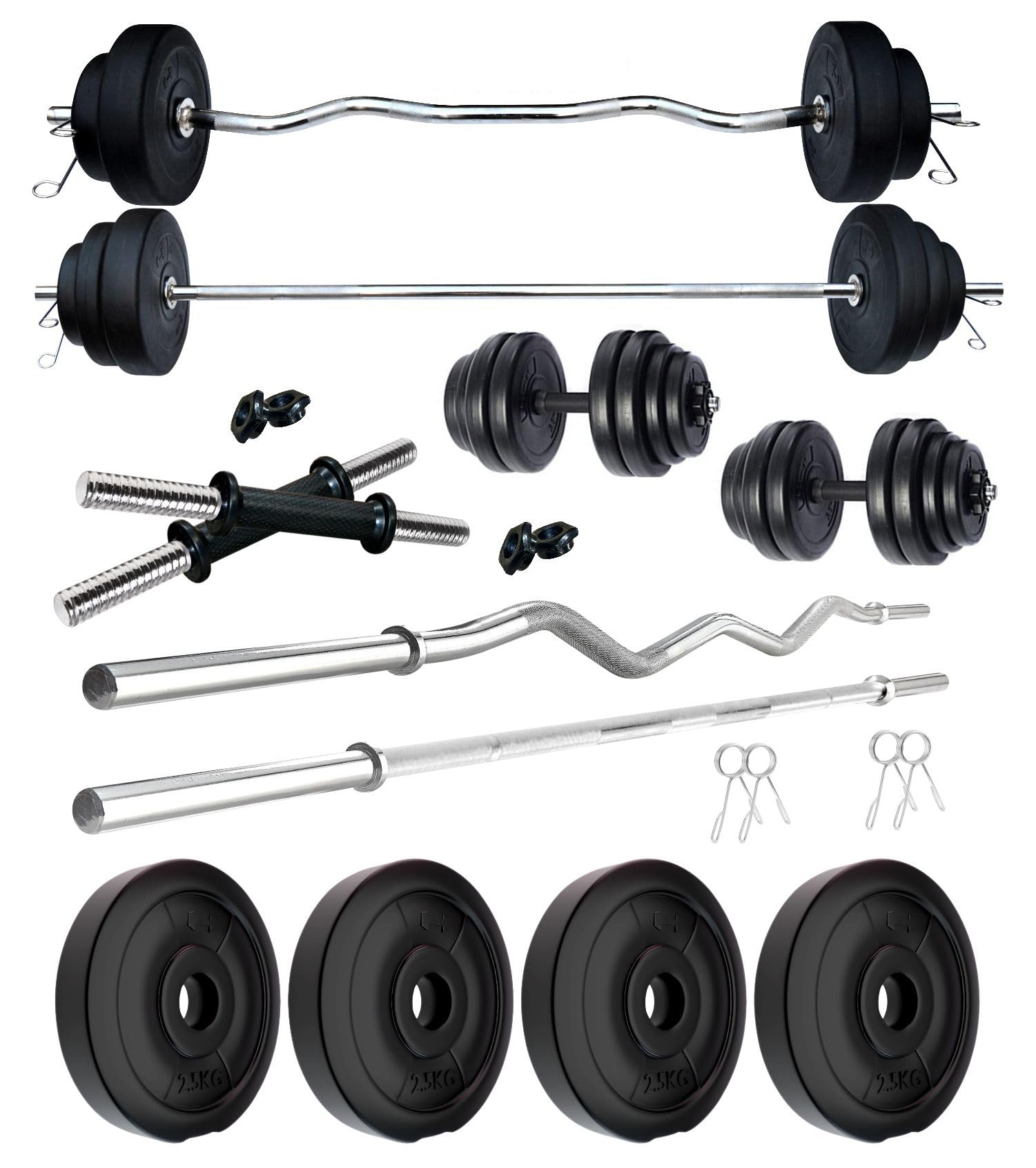 Kore PVC 10 Kg Home Gym Set with One 3 Ft Plain + One 3 Ft Curl Rod and One Pair Dumbbell Rods, Multicolour