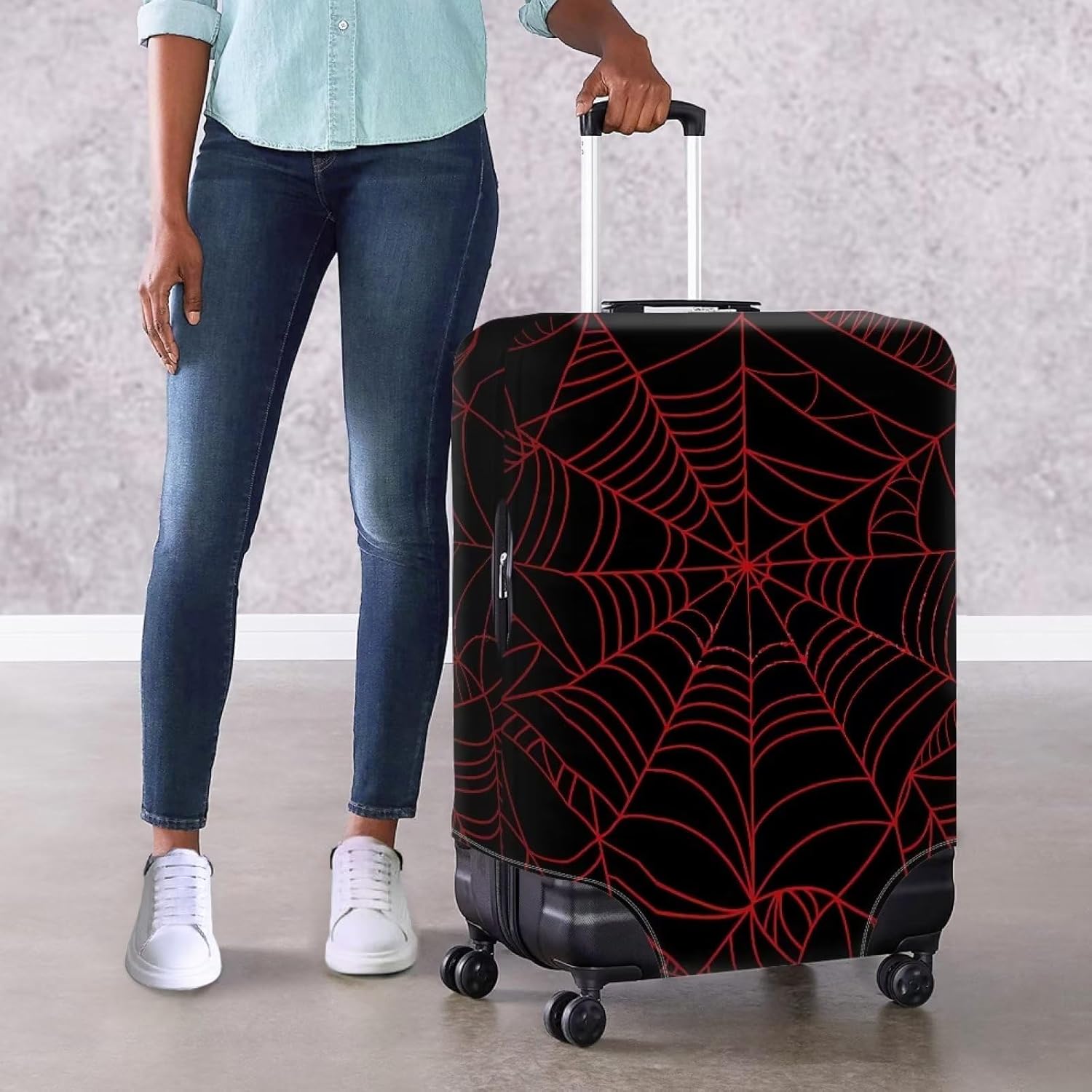 Spider Web Luggage Cover Protector Fit 30-32 Inch Halloween Travel Luggage Covers for Suitcase, Universal Stretch Spandex Baggage Covers Travel Essential Accessories, Suitcase Cover
