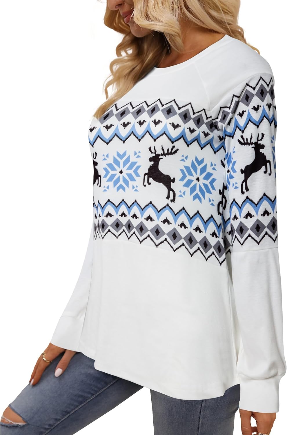 Womens Long Sleeve Buffalo Plaid Shirt Loose Fitting Patchwork Raglan Check Tops - Image 3