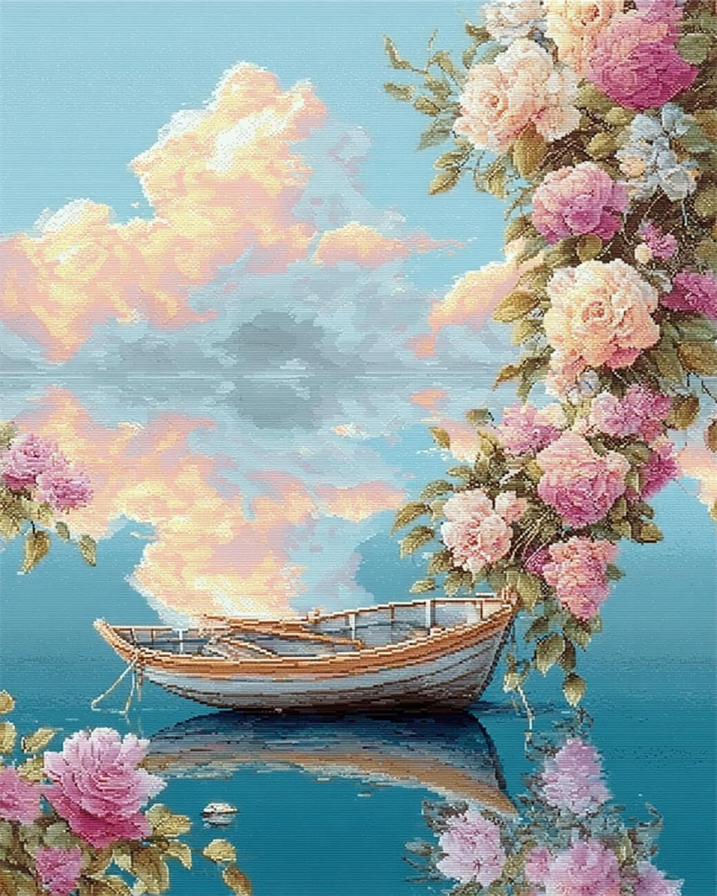 RKFLGEW DIY Embroidery Beads Set Flowers and Boats 50x70cm