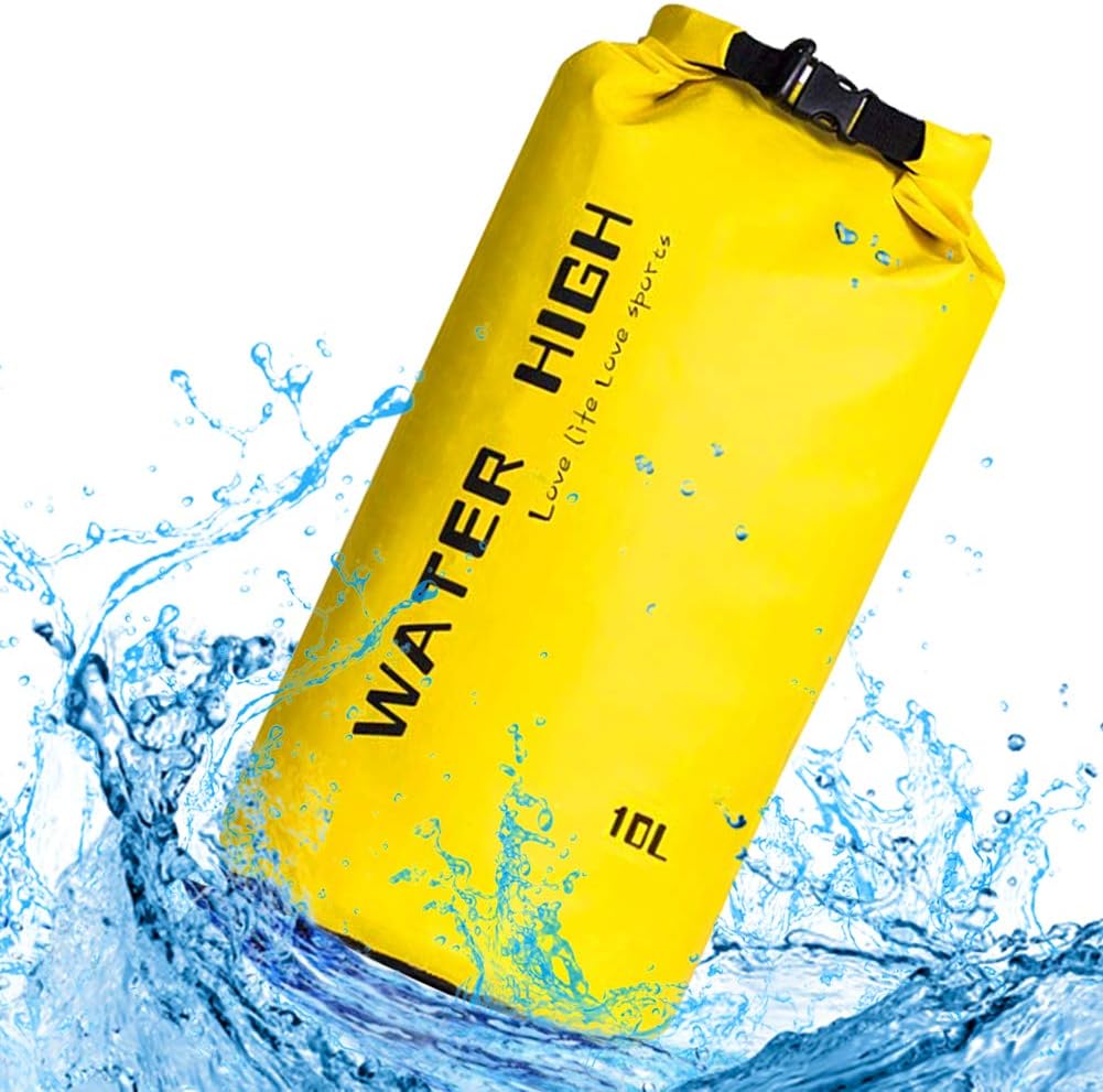 Waterproof Dry Bag, WaterHigh Waterproof Dry Sack Keeps Gear Dry for Boating Fishing Kayaking Sailing Camping with 2 Wet Bags, Yellow 10L