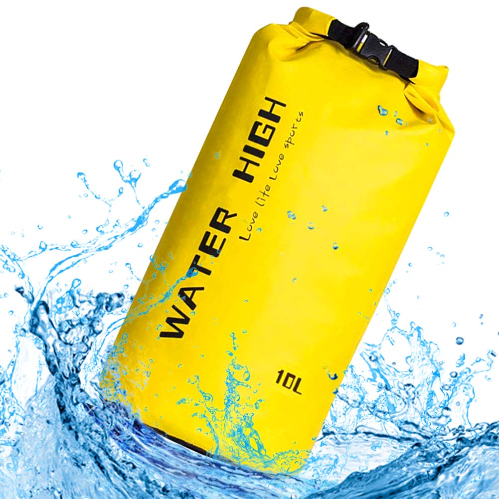 Waterproof Dry Bag, WaterHigh Waterproof Dry Sack Keeps Gear Dry for Boating Fishing Kayaking Sailing Camping with 2 Wet Bags, Yellow 10L