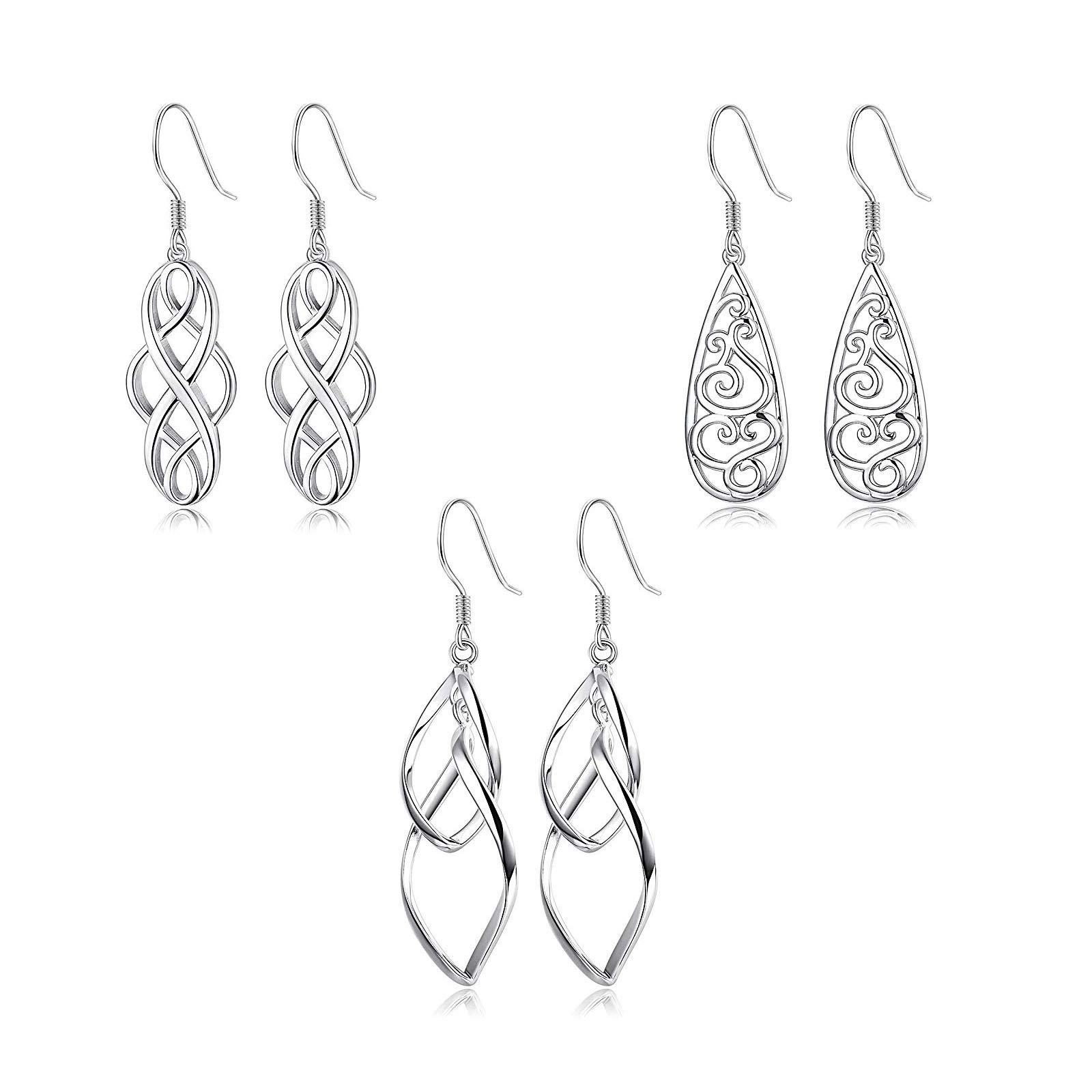 YADOCA3 Pares de Pendientes de Gota Hueca de Nudo Celta de Acero Inoxidable Para Mujeres Niñas Pendientes de Lágrima de Filigrana Pendientes de Diseño de Bucles Dobles Elegante Regalo