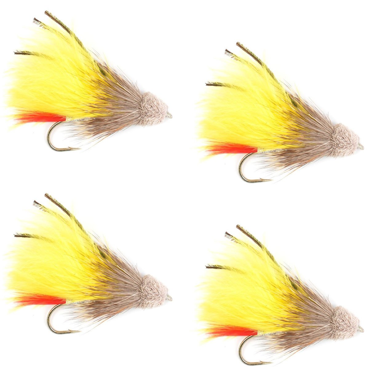 The Fly Fishing Place Streamers - Yellow Marabou Muddler Minnow Streamer Flies - 4 Fly Fishing Flies - Hook Size 8
