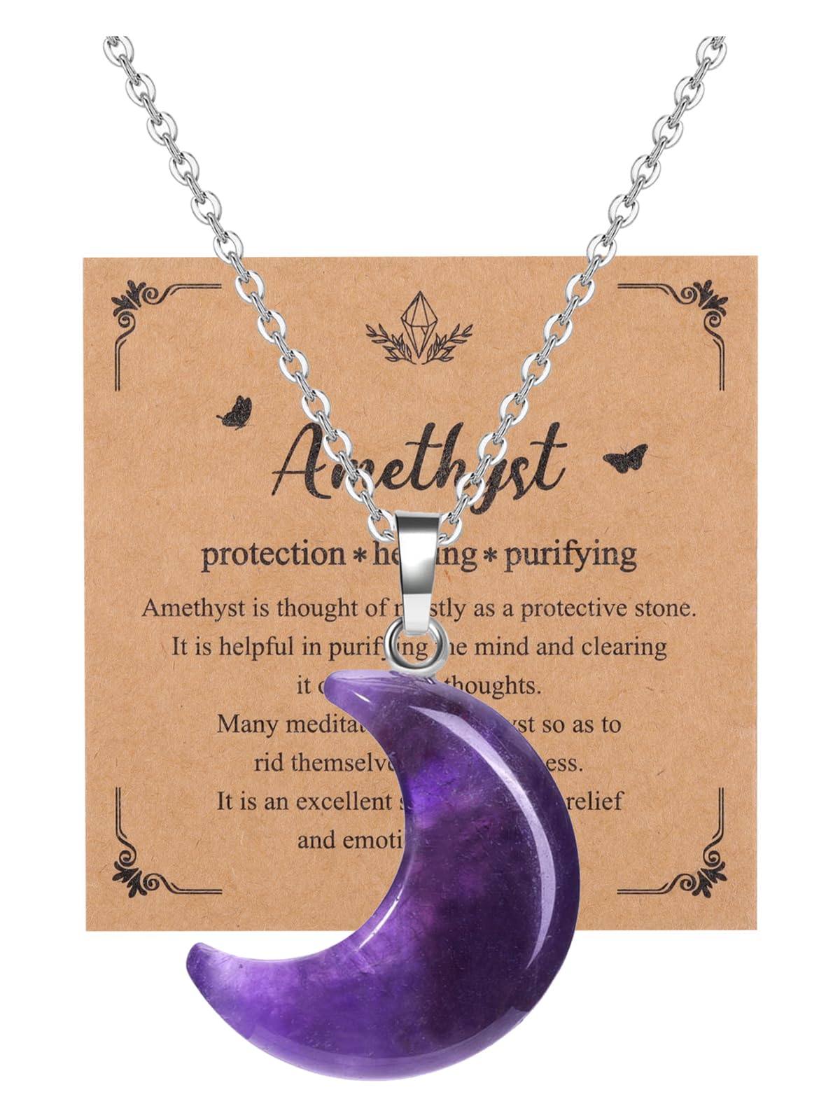 GEHECRST Amethyst Crystal Necklace for Women Crescent Moon Protection Natural Crystal Gemstone Reiki Amulet Necklace Healing Jewelry Mothers Day Mom