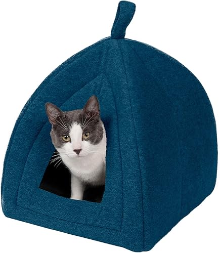 Cama para mascotas Furhaven para gatos y perros pequeños - Tienda de campaña triangular tipo cueva de forro polar, plegable, para gatos, lavable,