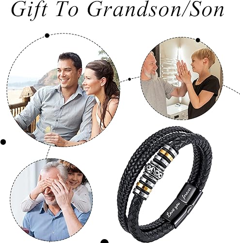 Miniatura 8 de Pulsera de cuero trenzado con texto en inglés To My Son "I Will Always Be with You', pulsera de cuero trenzado para hombre, hecha a mano, regalo