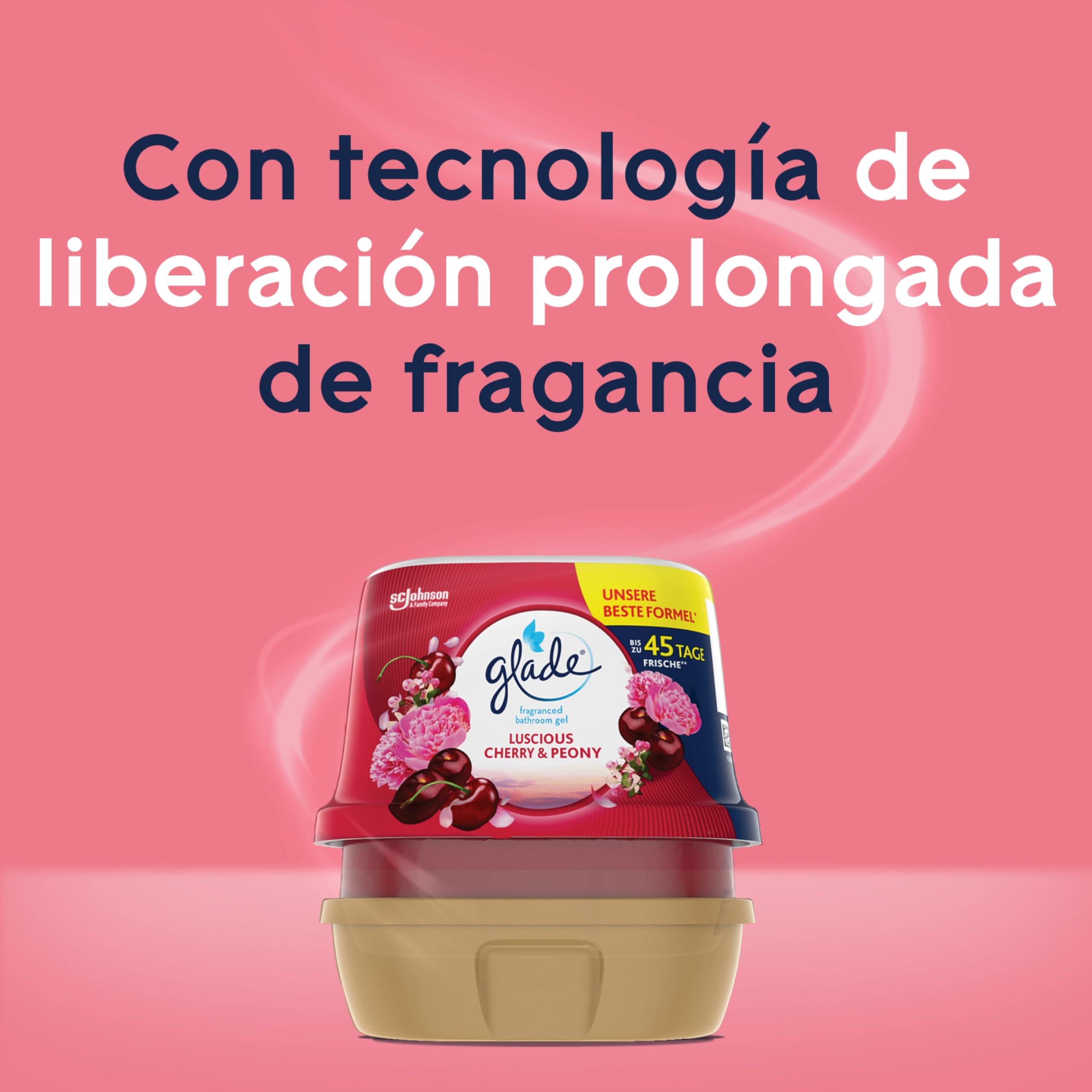 Glade Ambientador Gel de Baño Absorbeolores Sensual Sandalwood & Jasmine, Dura Hasta 45 Días, con Aceites Esenciales, 1 Gel