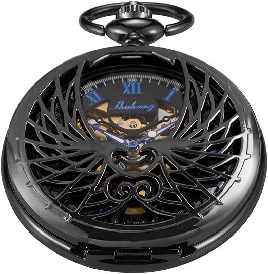 Men's Black Mechanical Pocket Watch with Chain,Birthday Gift