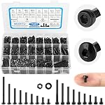 Besitu 1600Pcs M3 Screw Kit, 12.9 Grade Alloy Steel Hex Socket Button & Cap Head Metric Screw Assortment M3 Bolts and Nuts Washers Kit Black Small Machine Screw Set for 3D Printing