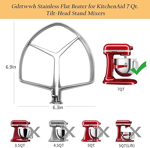 Miniatura 6 de Gdrtwwh Accesorio plano de acero inoxidable para batidora KitchenAid de 7 cuartos de galón, piezas de repuesto, gancho para pan, apto para