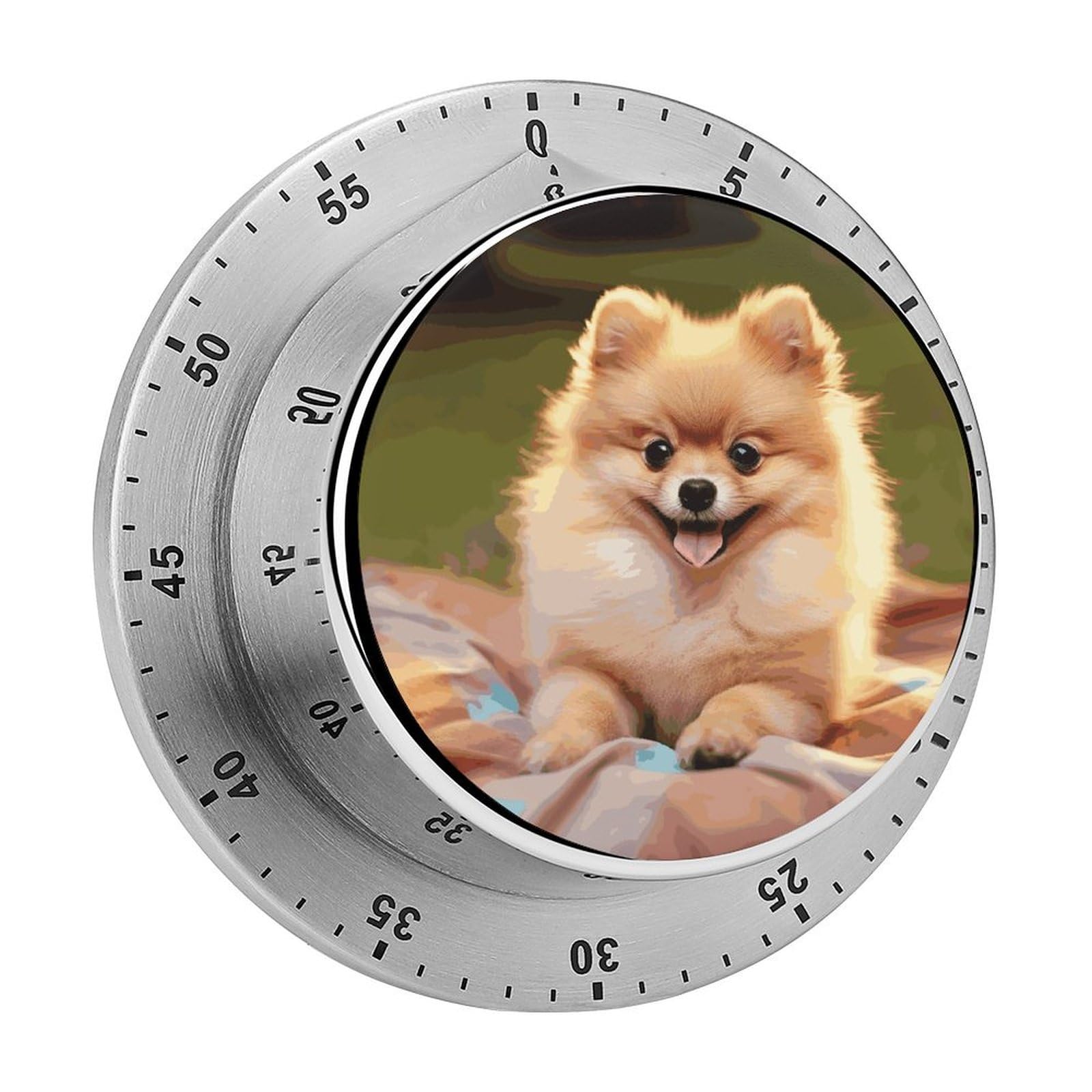 Short-haired Pomeranian Timer Loud Mechanical Timer Stainless Steel 60-Minute Kitchen Timers Waterproof Chef Cooking Timers Sport Countdown Clock Portable Countdown Alarm Adult