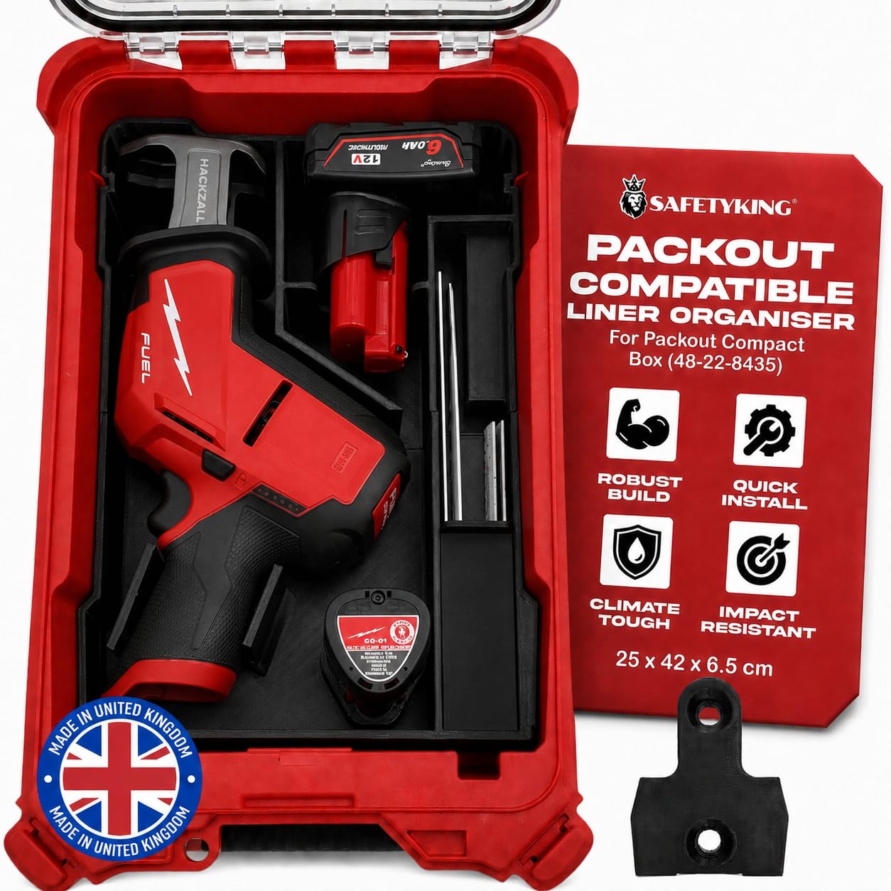 Milwaukee Packout Compatible Liner Organiser for Packout Compact Box (48-22-8435) – Precision Rigid Insert for M12 Hackzall Organizer (Insert Only, Tools & Box Not Included)