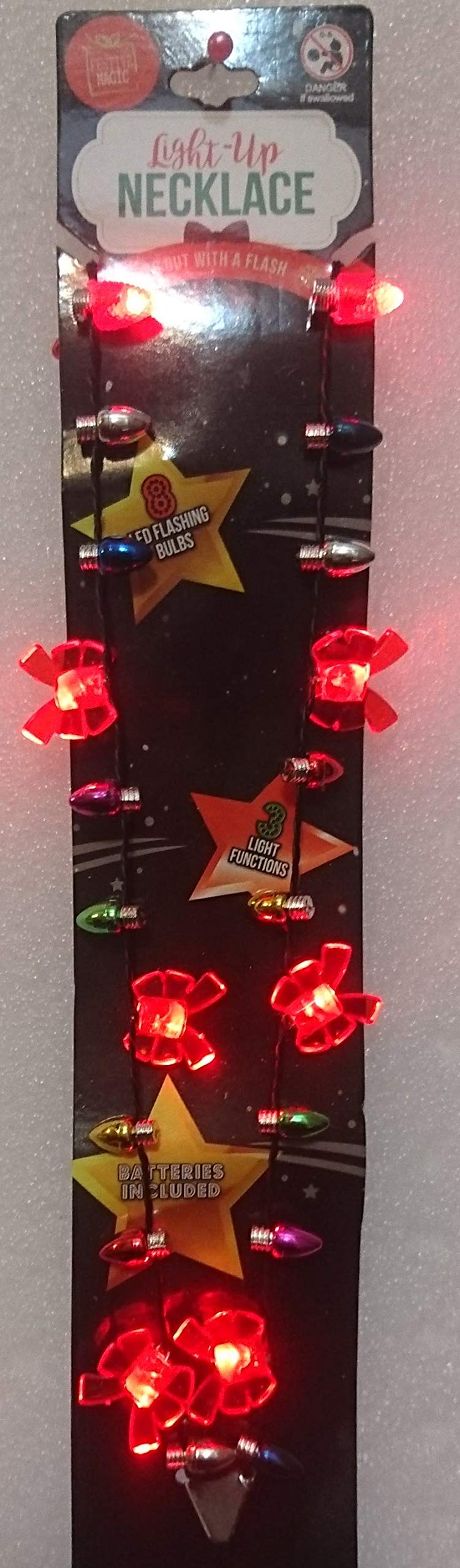 Festive Magic Bow Tie Santa Christmas Tree Flashing Blinking Led Lights Up Bulb Chain Necklace (Bow Tie)