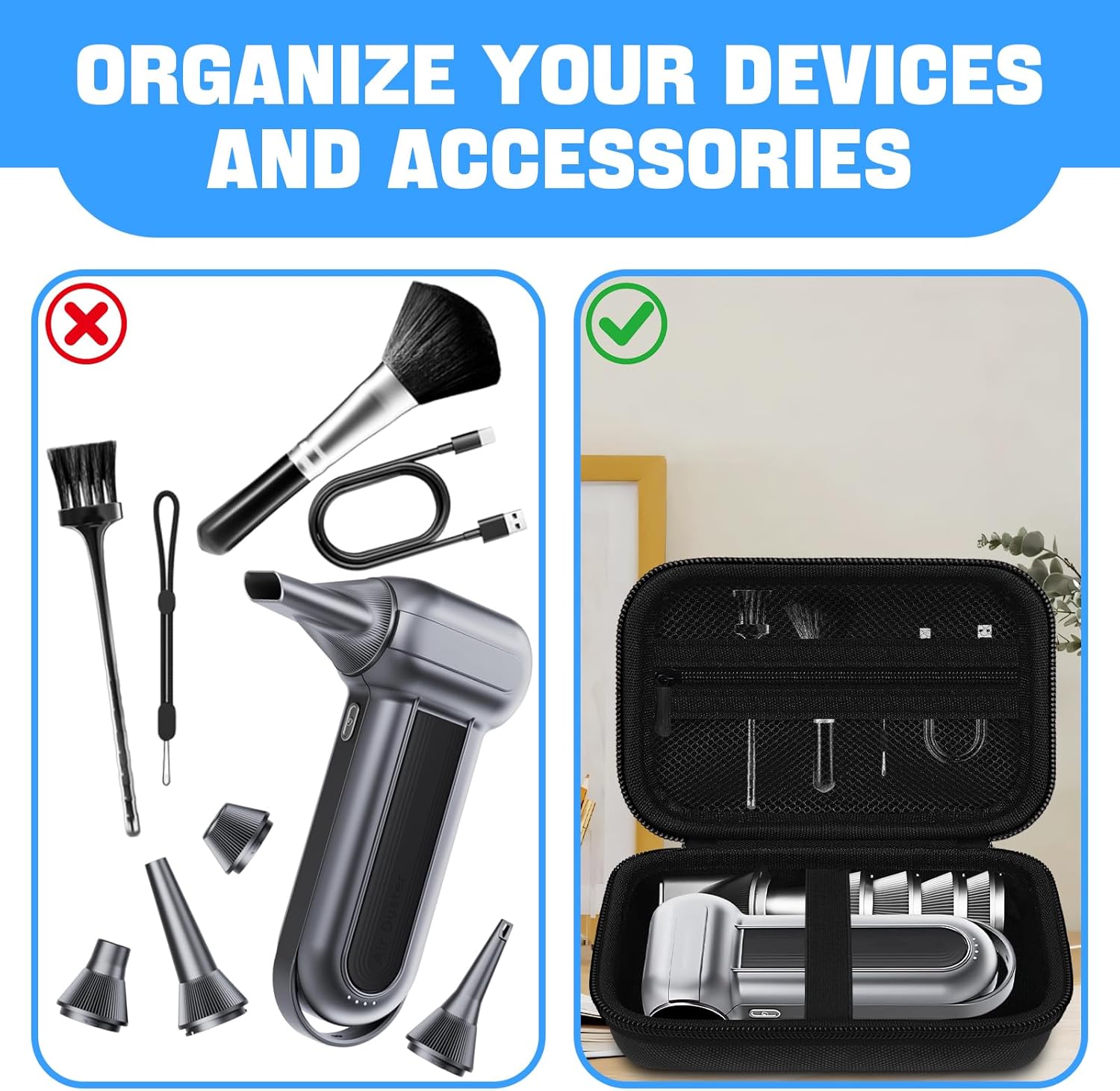 Case Compatible with WOLFBOX MF100 /MF50 Electric Air Duster – Travel Portable Zippered Storage Bag, Black (Case Only) - Image 5