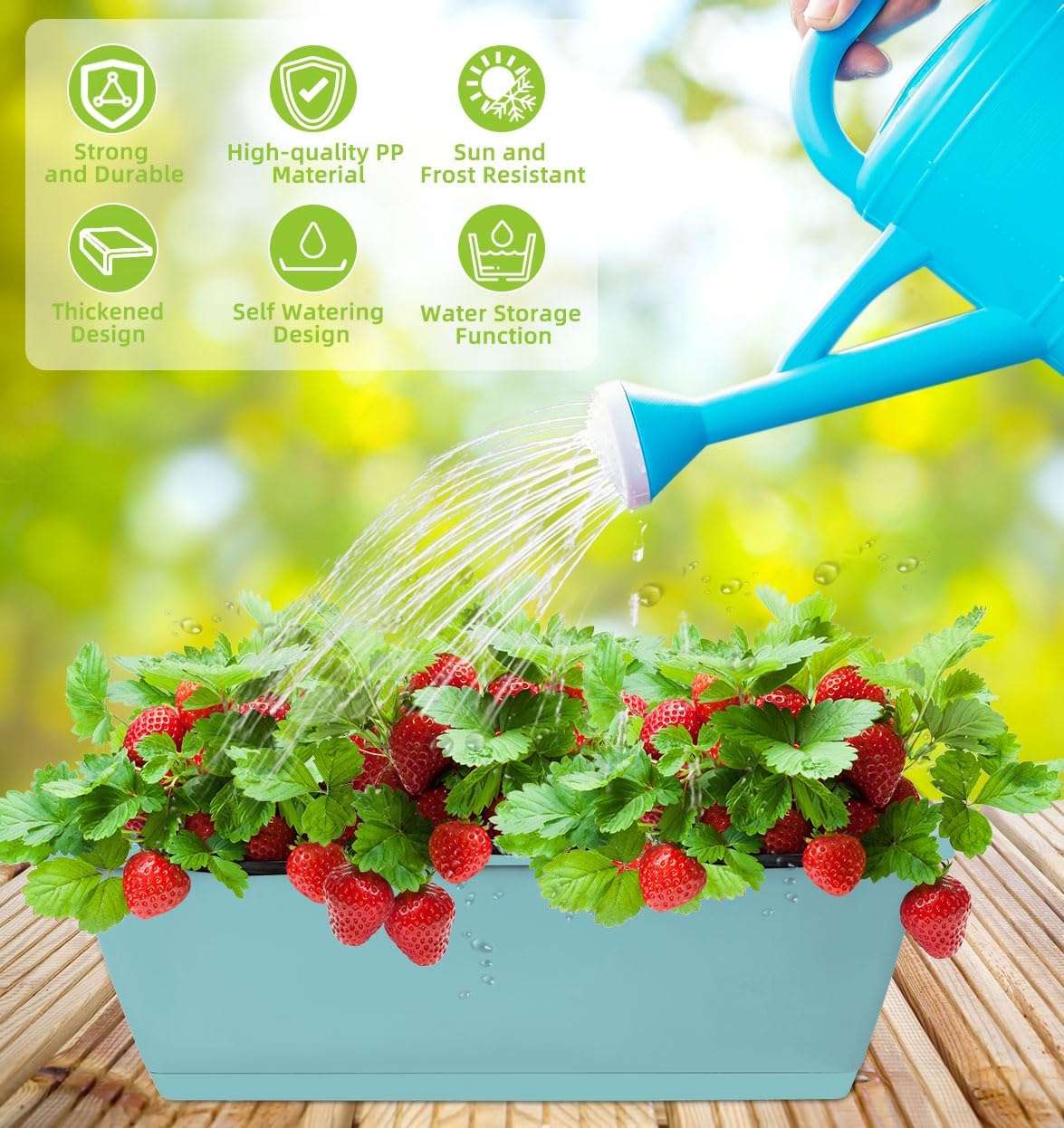 LOCONHA Window Box Planter, 7 Pack Plastic Vegetable Flower Planters Boxes 17 Inches Rectangular Flower Pots with Saucers for Indoor Outdoor Garden, Patio, Home Decor