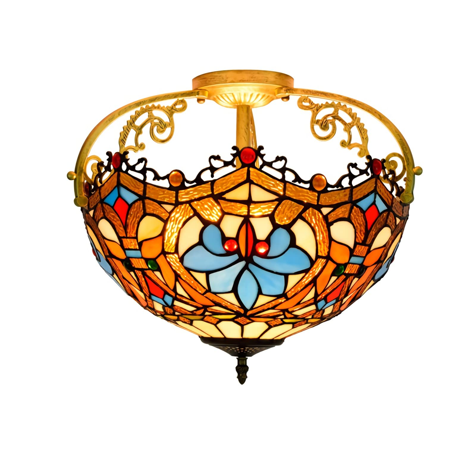 YNIYUJKL Tiffany-Style Ceiling Light, Dimmable Stained Glass Chandeliers, ?30Cm, ?40Cm, Vintage Ceiling Lamp For Living Room Bedroom Kitchen, Yellow,34Cm Chandeliers-30Cm Cei,42cm Chandeliers