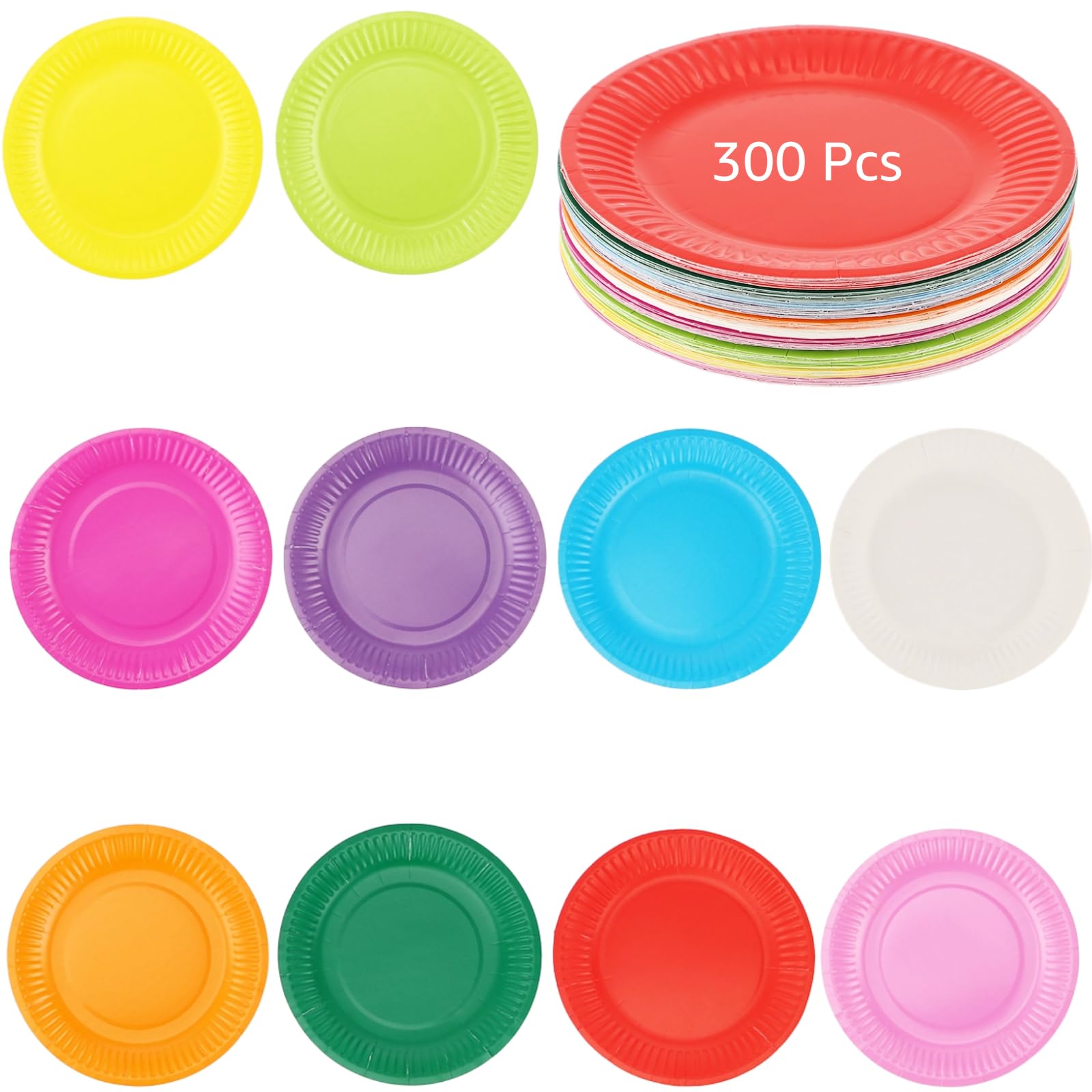 300 Stk. farbige Pappteller, 10 sortierte Farben Einwegteller für Partys und DIY Basteln, stabiles Set für Geburtstagsparty, ca. 18 x 18 x 1 cm