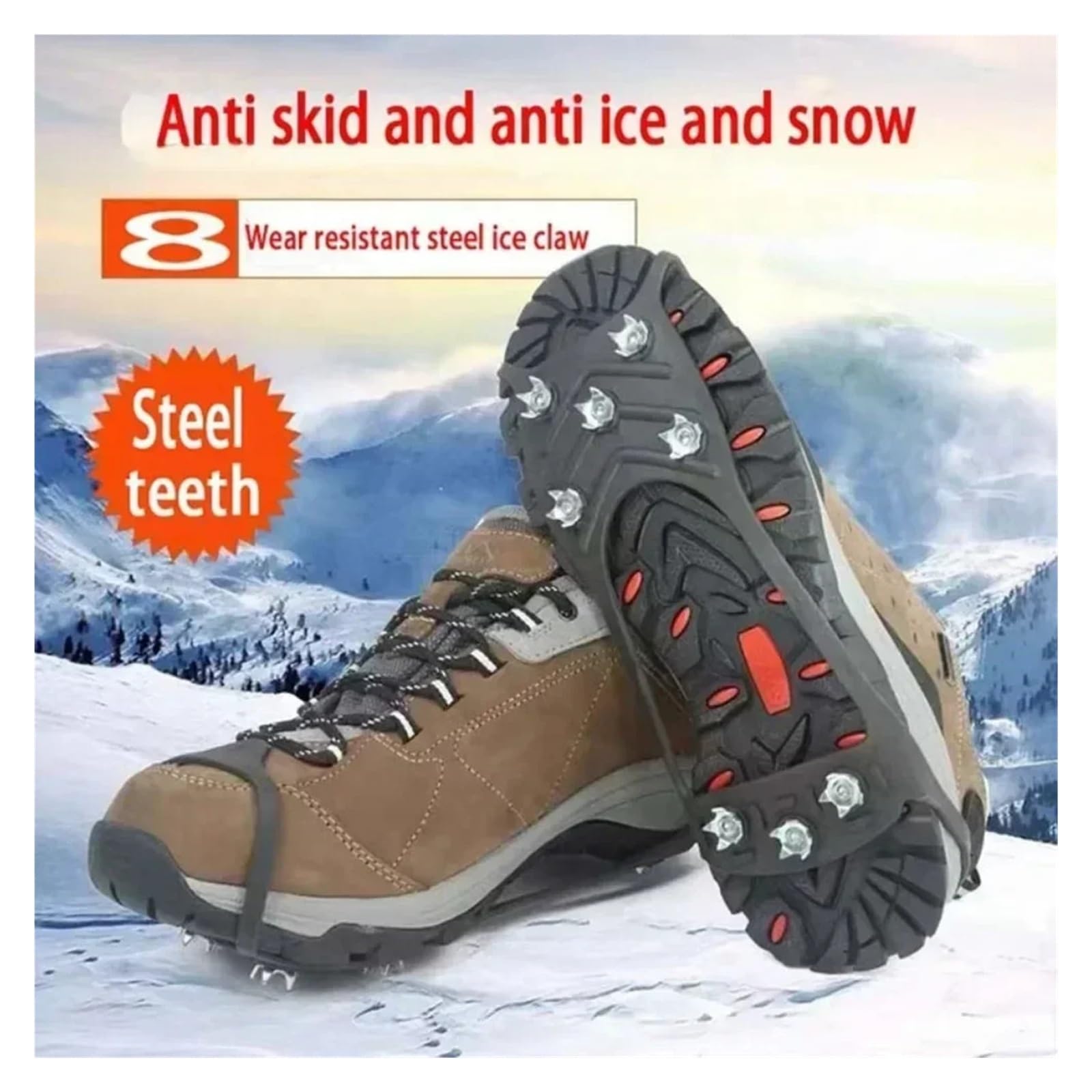 Anti-Rutsch-Spikes 8-Zahn-Eisgriff-Spikes for Winterwanderungen, Bergsteigen Und Schneeschuhwandern – rutschfeste Schuhüberzüge Mit Grip