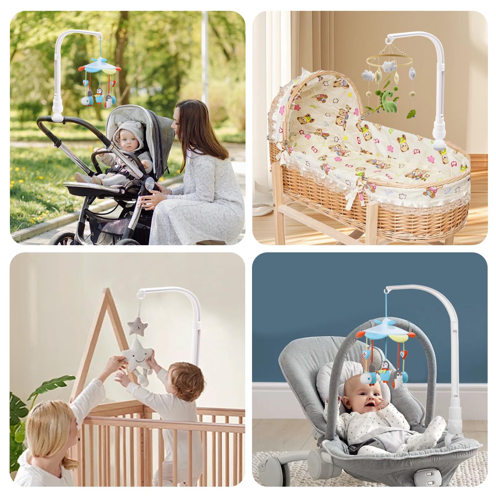 Support mobile pour lit d'enfant 58 cm Support amovible réglable pour crèche suspendue/jouet mobile Blanc