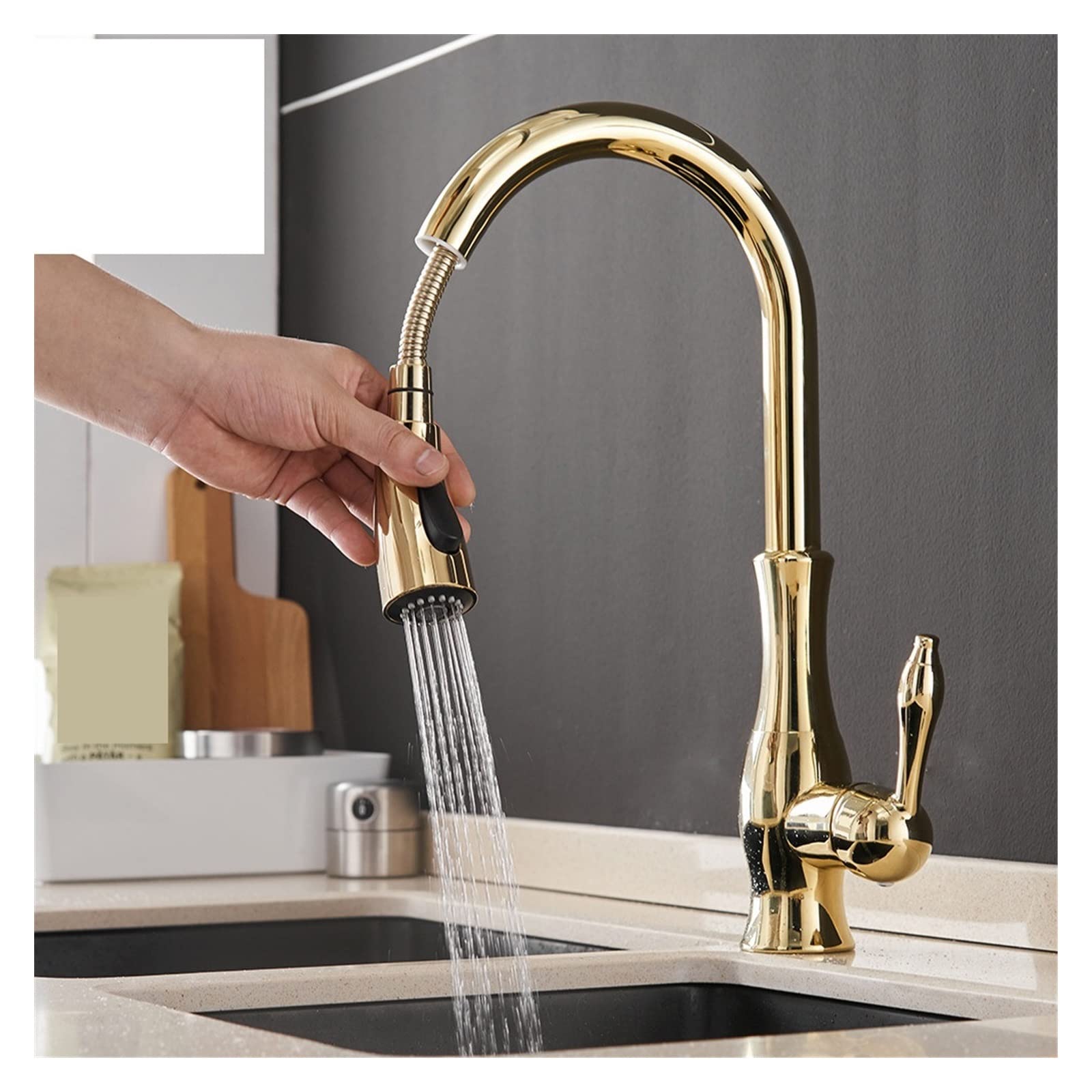 Grifo mezclador de agua giratorio de una sola manija dorada con diseño moderno, fácil instalación, rotación de 360 grados