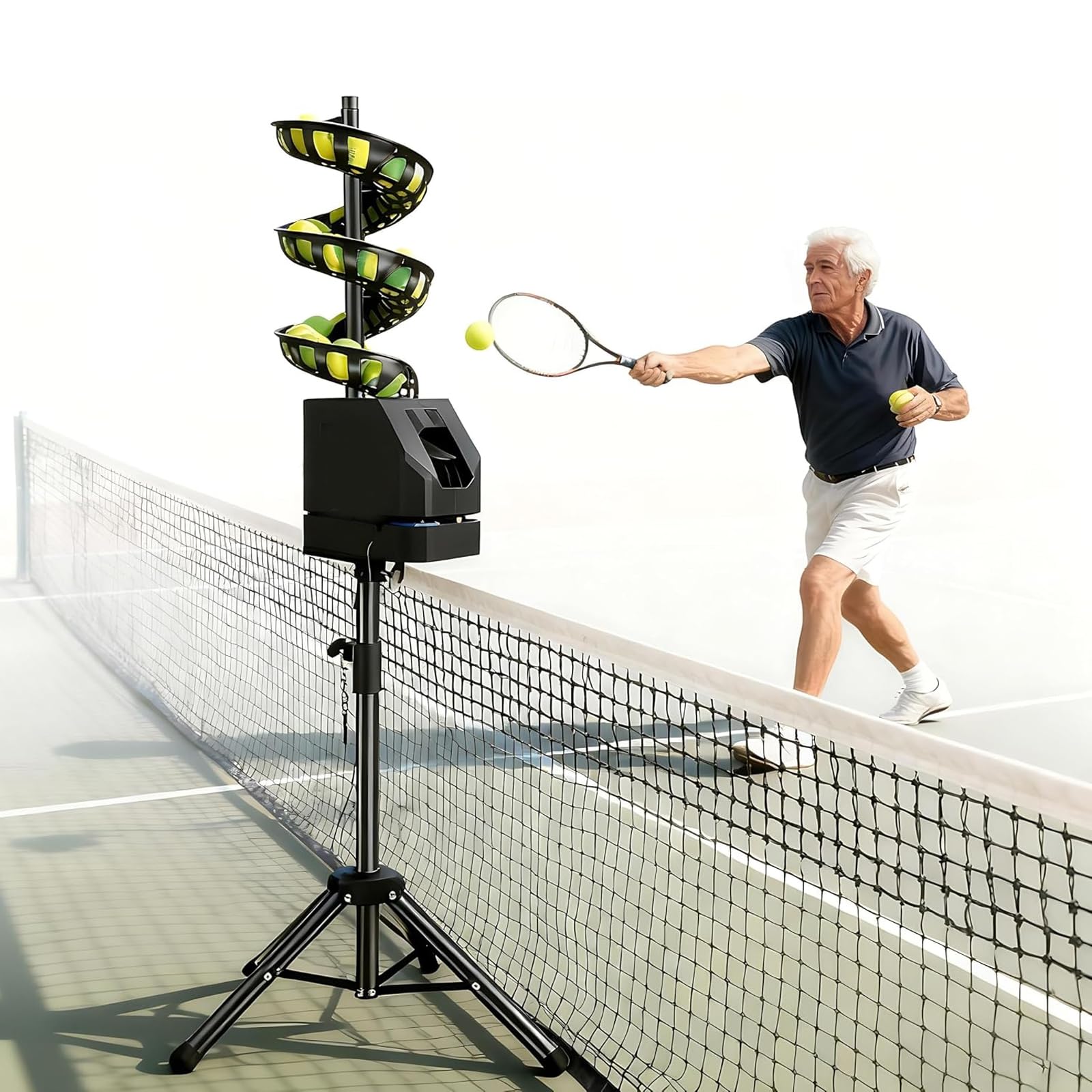Macchina Lancia-palline Da Tennis Con Telecomando, Per Allenamento Individuale, Velocità, Altezza E Angolo Personalizzabili (oscillazione A 48°), Capacità 33 Palline, Per Principianti E Club.