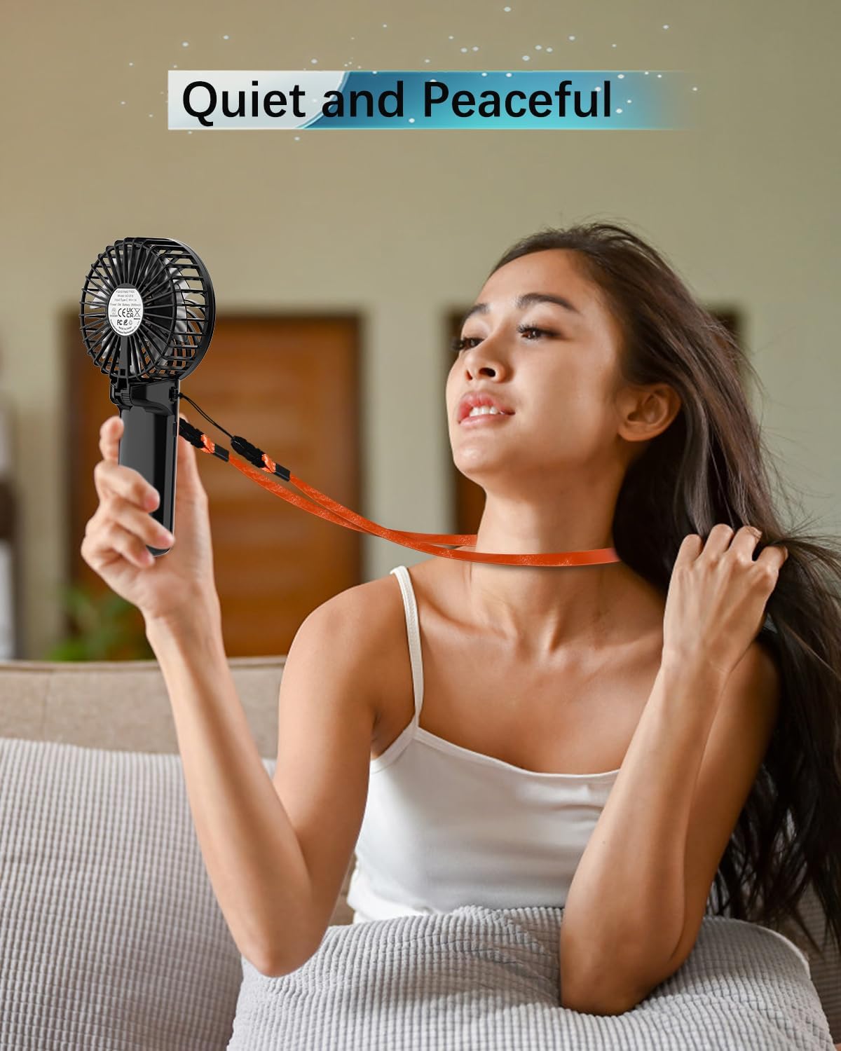 2 Pack Portable Handheld Fan, Mini Hand Held Fan, 6-15H Cooling Small Personal Fan, 180° Foldable Mini Desk Fan with 4 Quiet Speed, Neck Fan w/Lanyard for Kids Women Men Travel Outdoor Office, Black