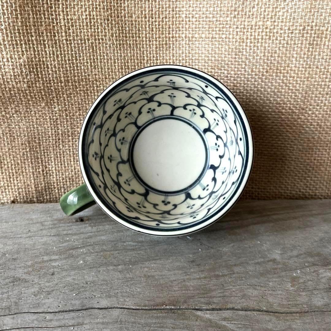 【ベトナム】 バッチャン焼き カップ＆ソーサーset 緑 コーヒー お茶 紅茶