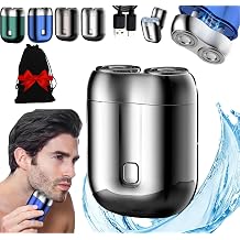 Voalsz Mini Electric Shaver, Rechargeable Waterproof Razor Portable Mini Electric Men's Shaver, Pocket Size ShaverWashable Dual Head Razor for Men Silver