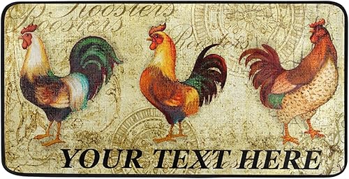 Alfombras de cocina vintage personalizadas, de gallo, acolchadas, antideslizantes, lavables, antifatiga, decoración del hogar, 20 x 39 pulgadas
