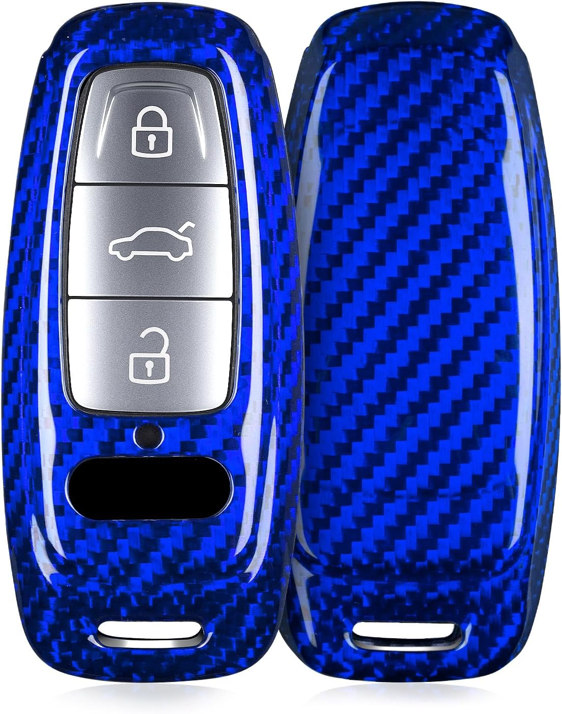 T-carbon Key Fob Cover with Keychain Fits Audi RS A7 Q7 RS7 SQ7 2019-2025;Carbon Fiber Key Case Shell Protector Fits Audi A3 S5 SQ5 RS5 S6 RS6 2023 A6 A8 Q8 E-Tron 2024 Smart Remote Accessories Blue
