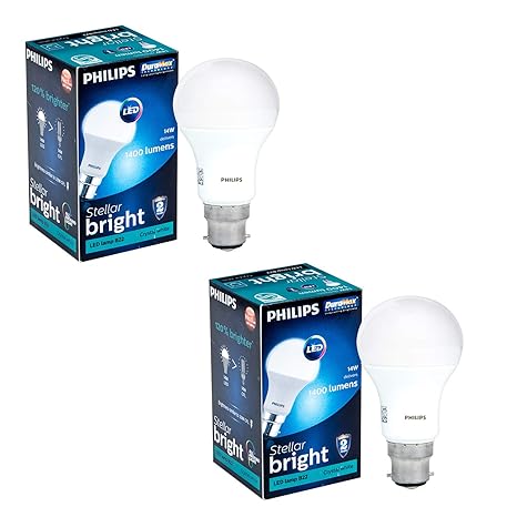 Philips Stellar Bright B22 14-Watt LED Bulb (Pack of 2, Cool Day Light)