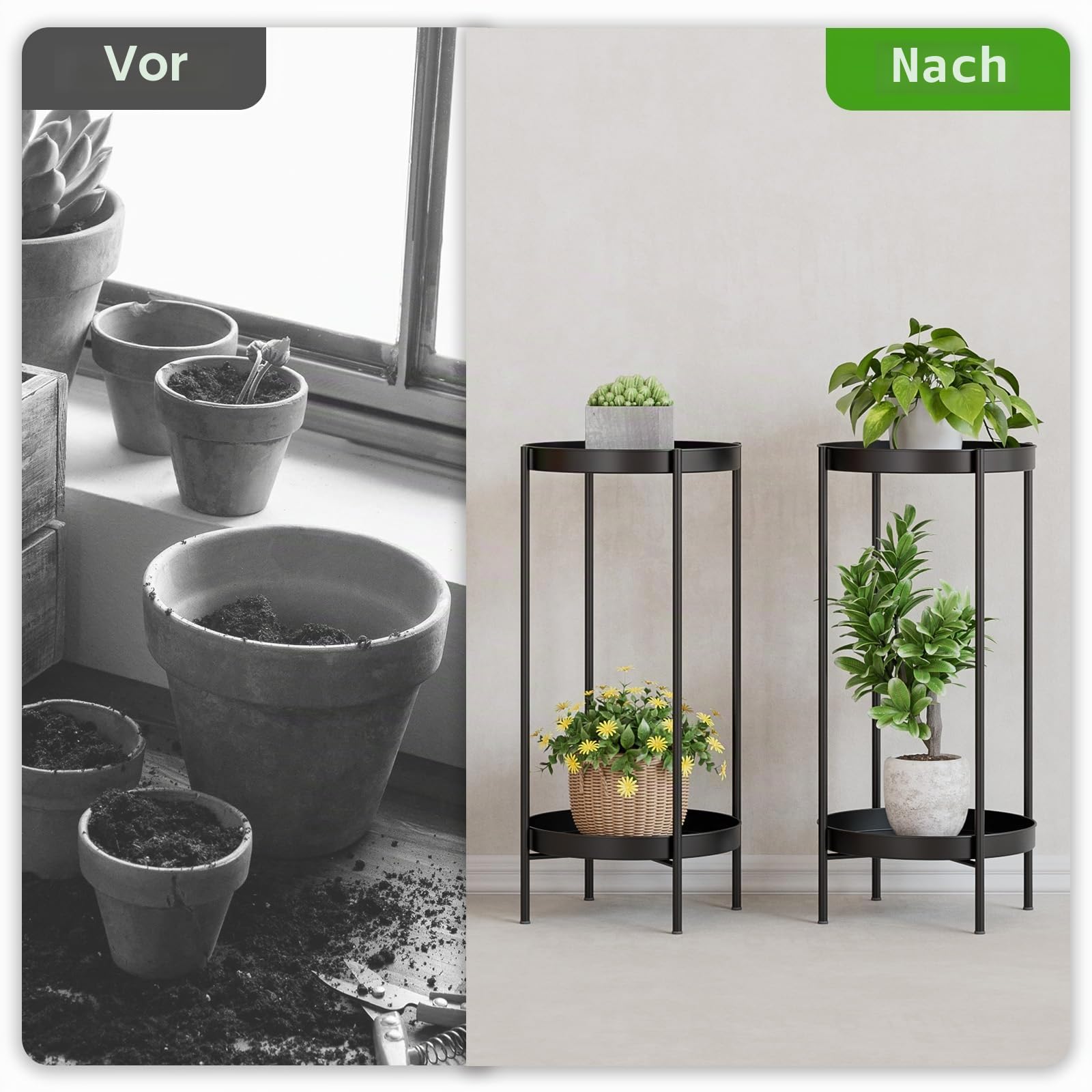 Pflanzenständer, 2 Ebenen Metall Blumentopfhalter für Innen & Außen