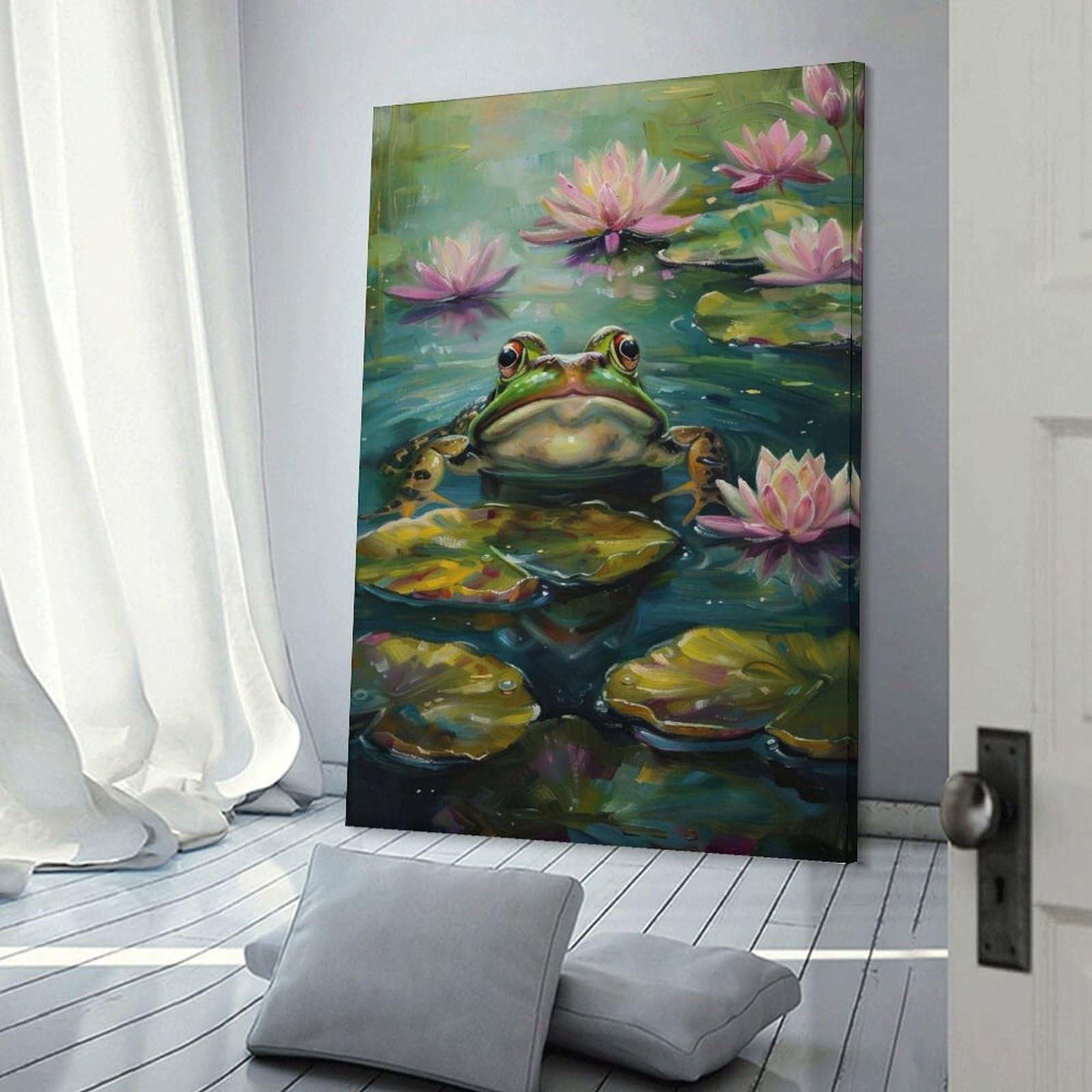 Junmoney Wall Picture Print Frog in Lily Pond, 24x36inch(60x90cm), for Apartments, Flats Or New Home Decor, A Simple Refresh for Blank Walls
