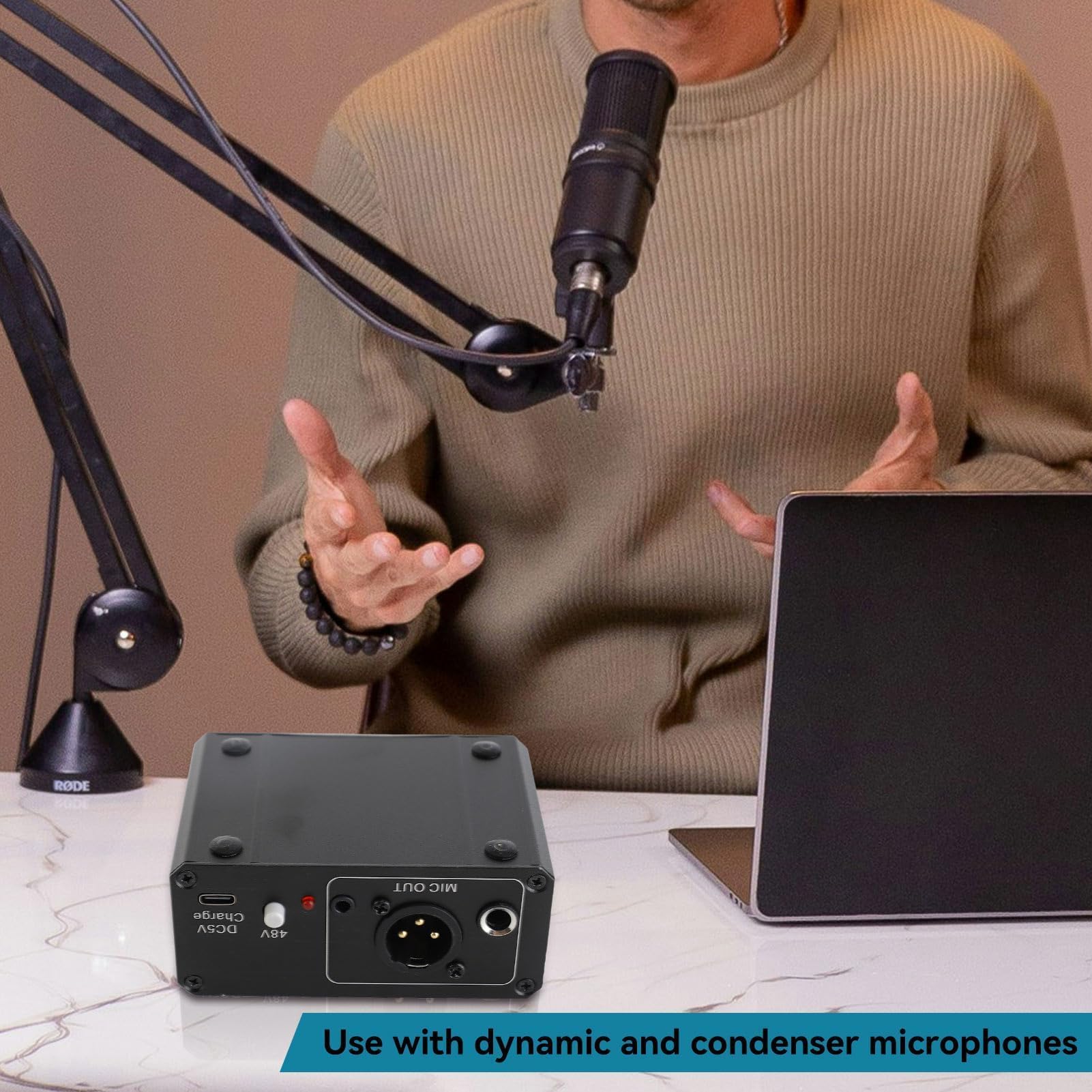 Preamplificador De Micrófono, Preamplificador De Micrófono De Salida Phantom Power XLR De 48 V para Cualquier Equipo De Grabación De Música con Micrófono De Condensador, Negro