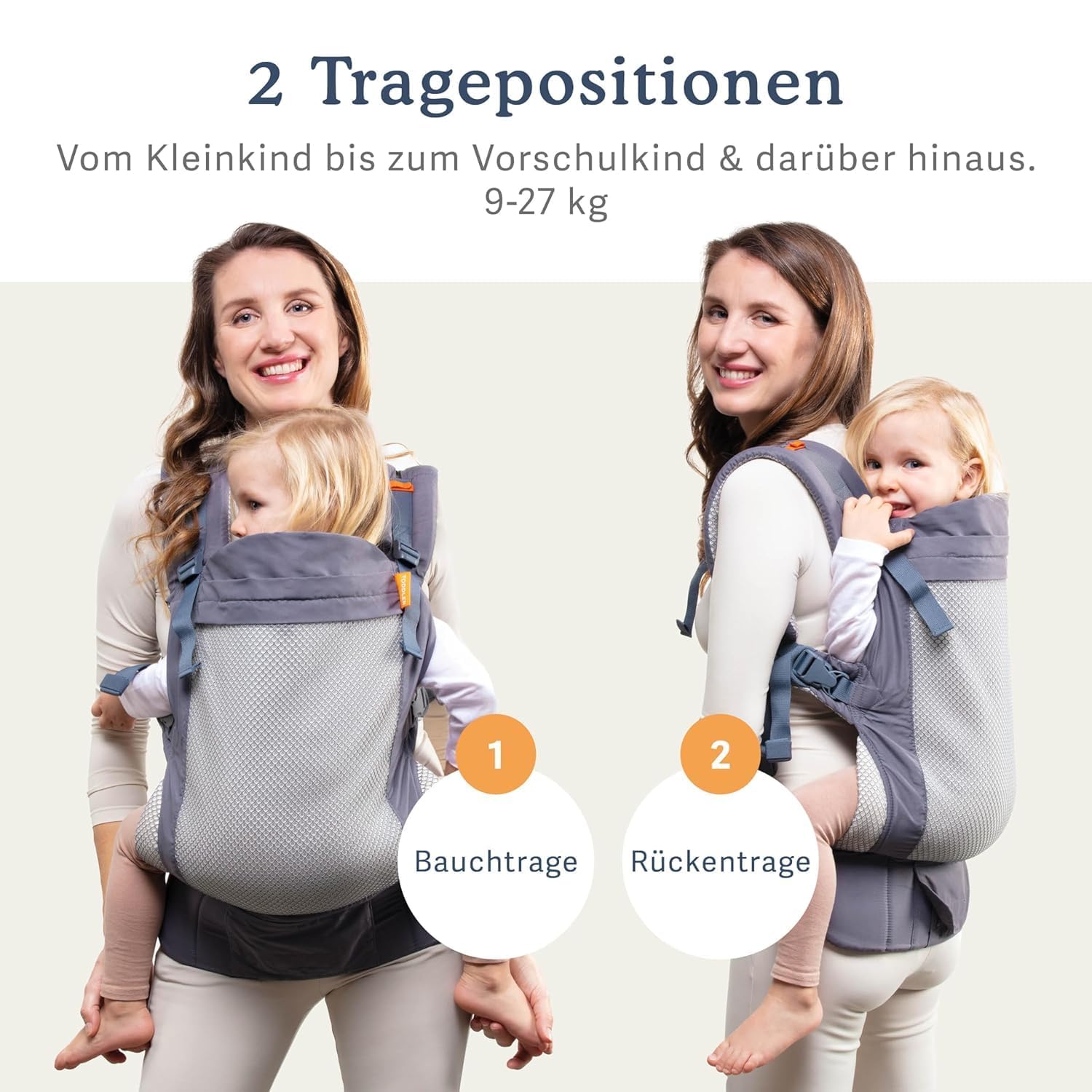 Beco Toddler Cool Babytrage & Kindertrage (24-48 monate)- Atmungsaktive 3D-Performance-Mesh Trage Kleinkind, Hüftfreundlich mit 2 Tragepositionen: Bauchtrage & Rückentrage (Dunkelgrau)