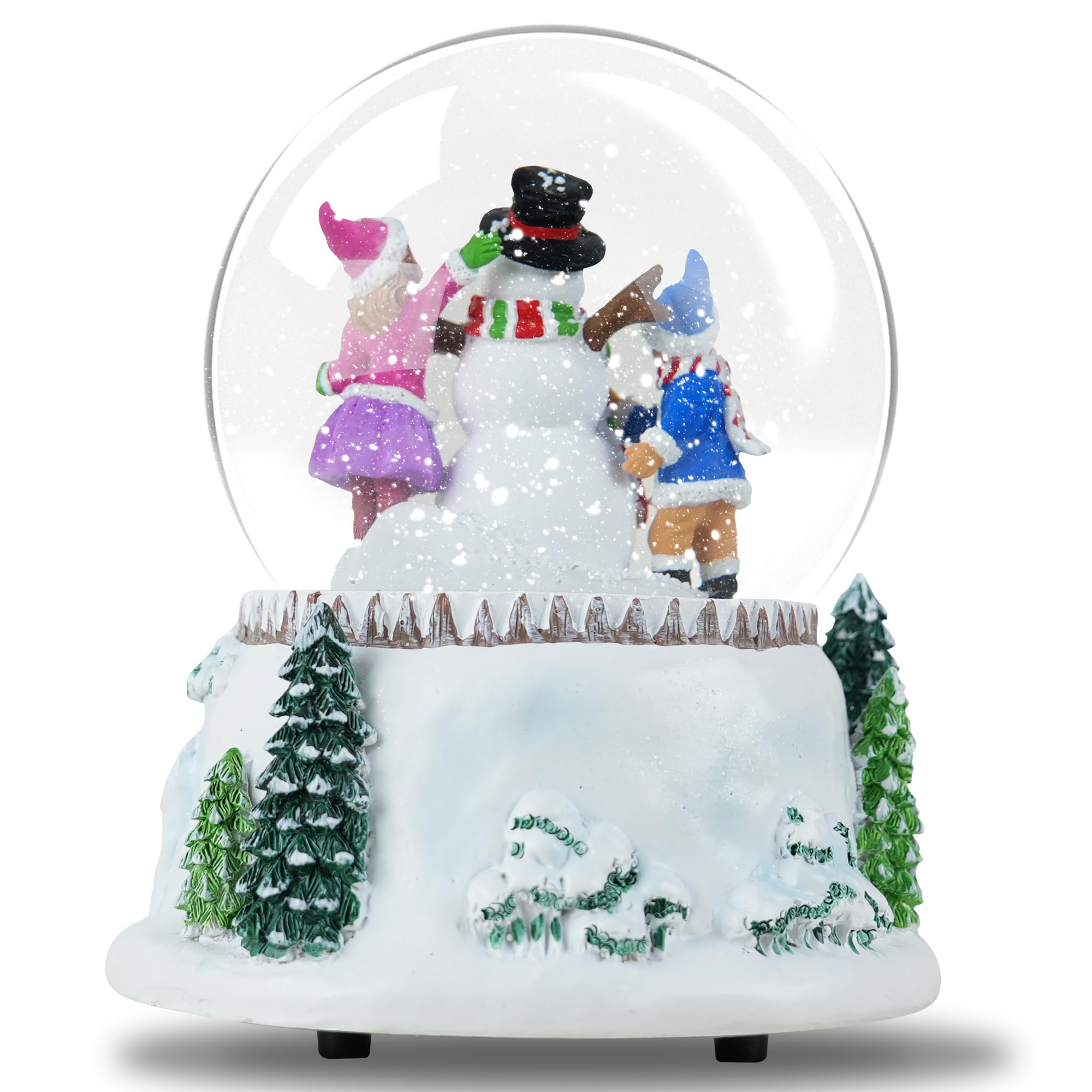 Boule à neige de Noël bonhomme de neige et amis avec lumières LED et chute de neige, boule à neige musicale pour les vacances, Père Noël vient en ville, décoration d'intérieur d'hiver, mélodie d'hiver