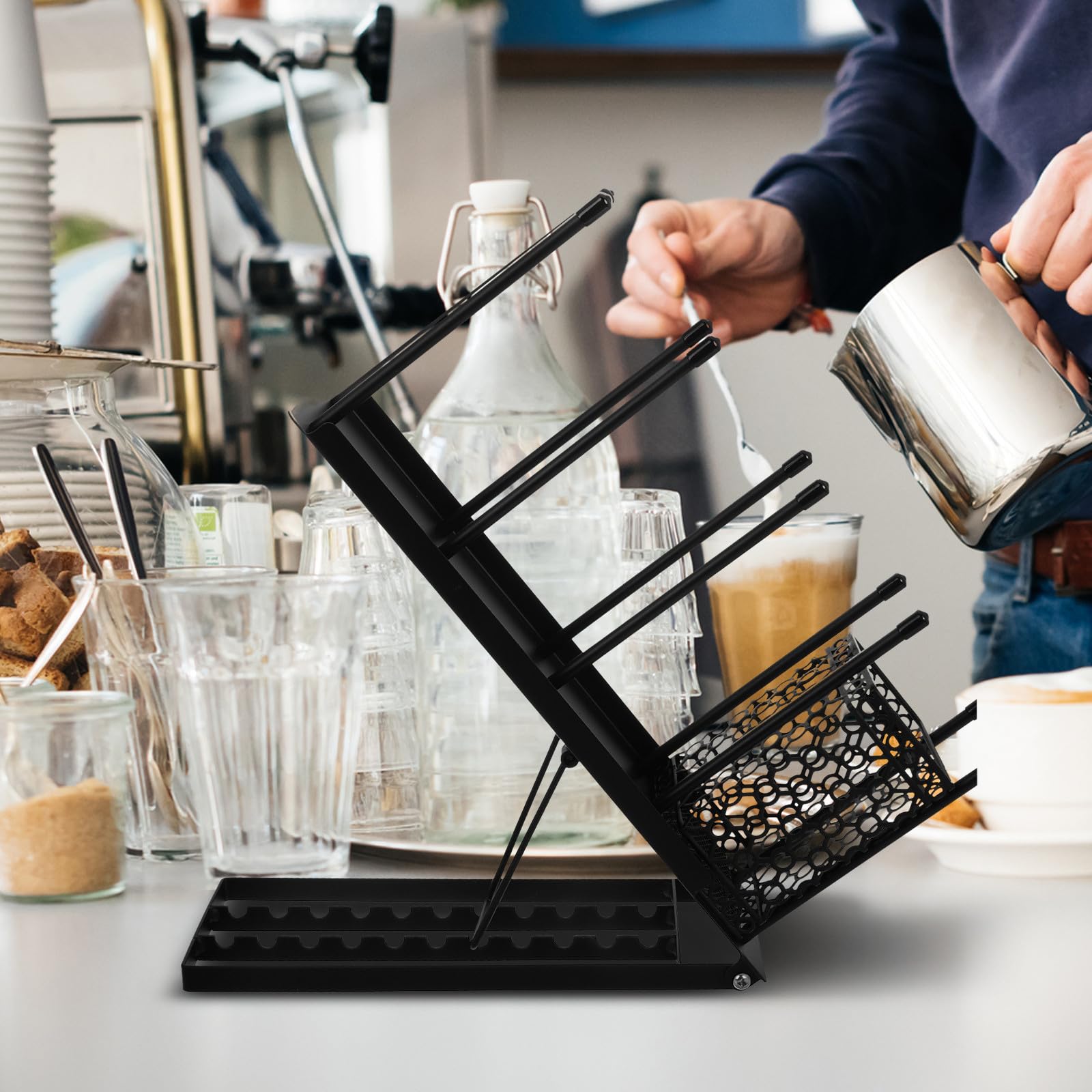 4 Organizzatore Nero in Ferro Scomparti a Tazze da Caffè